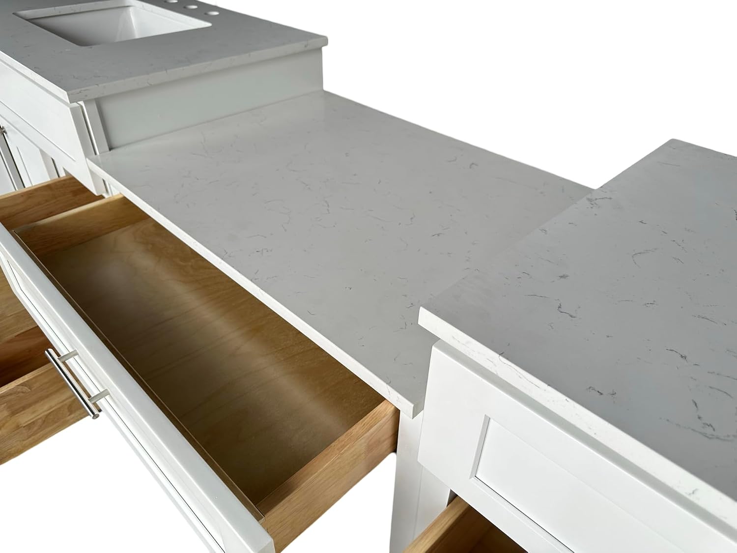 DISAR DSR 102'' Double Bathroom Vanity Cabinet with Carrara Quartz Top White Shaker Style Dovetail Drawers Vanity Desk Solid Wood Plywood MDF 103"x22"x35.25" (102'' with Five Drawers)