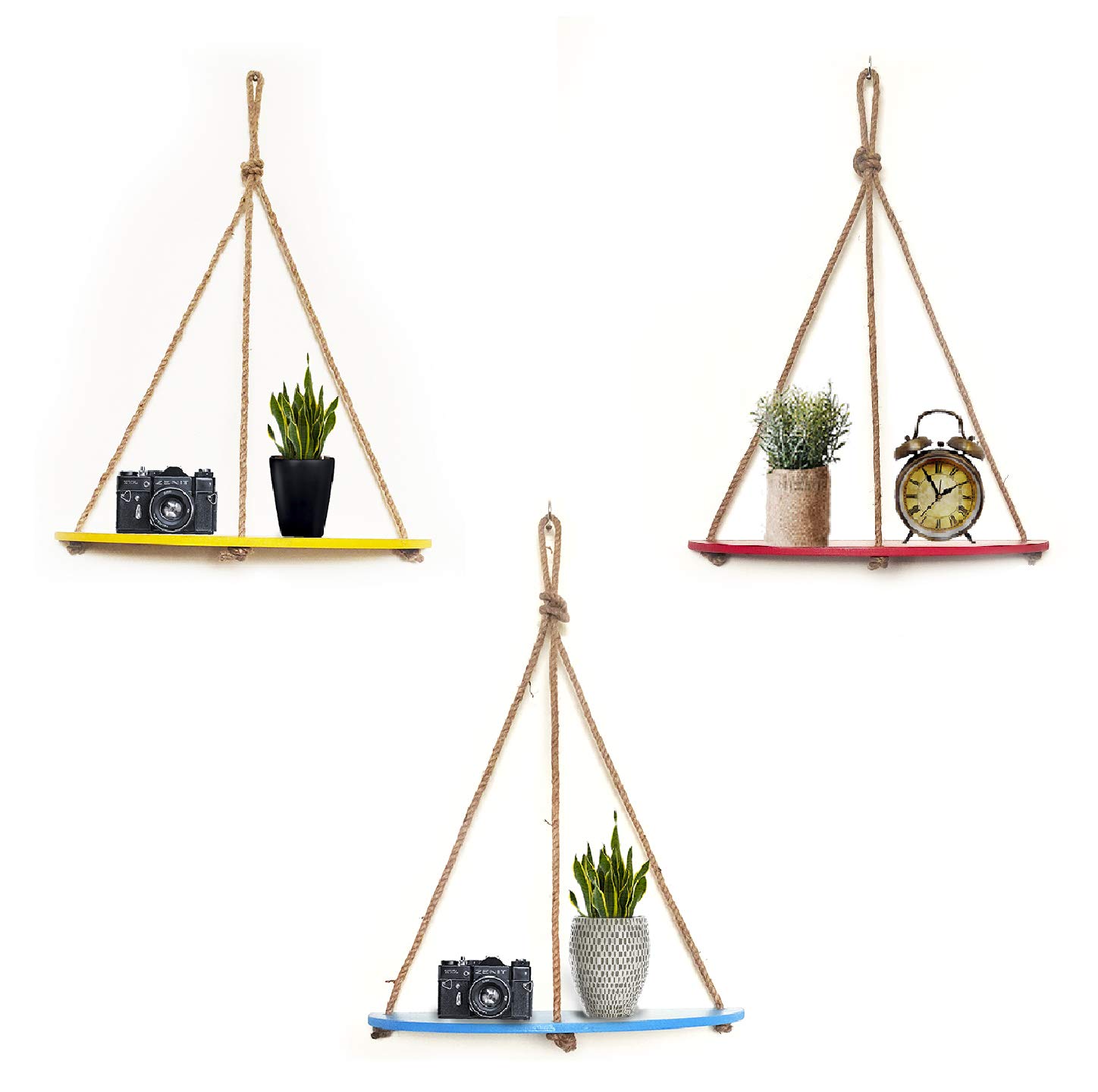 VAH Wall Hanging Shelf, Combo of 3 Set of Half Over Design Multi Colour