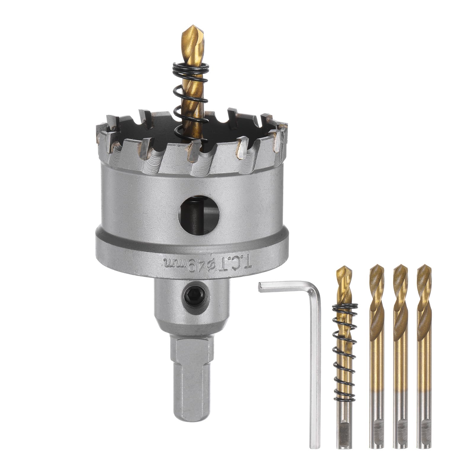 HARFINGTON Carbide Hole Saw Kit 49mm (1-15/16") Metal Hole Cutter Set with 5pcs Center Drill Bits Springs 1pcs Wrench for Stainless Steel Copper Iron