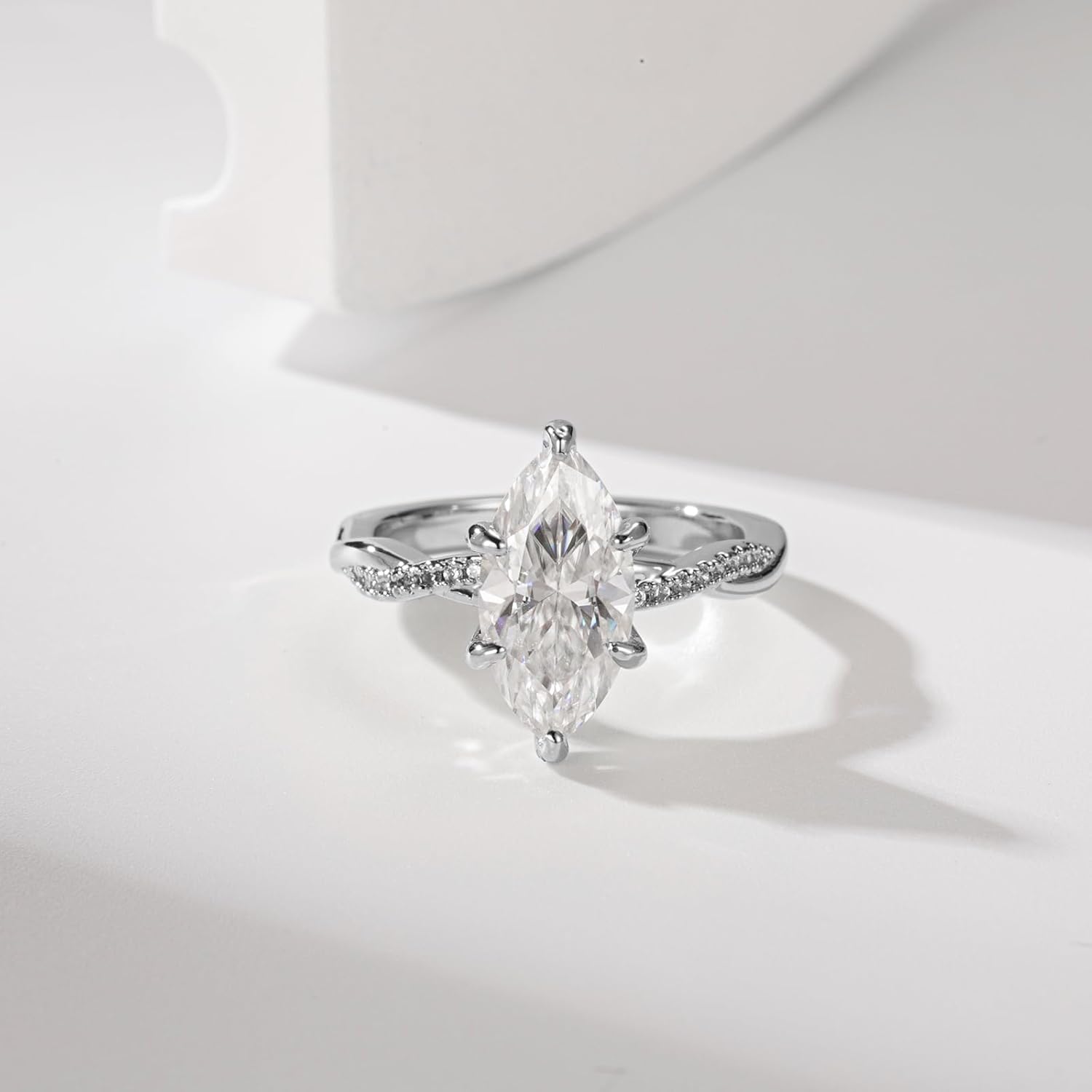 4CT Marquise Cut Moissanite Engagement Ring for Women, Moissanite Wedding Rings 14K Gold/White Gold Plated, Promise Travel Band for Anniversary, Size 5-10 - Image 7