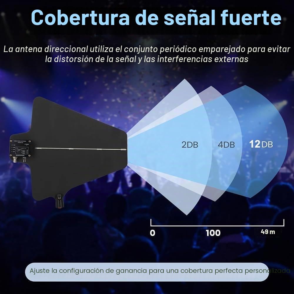 Amplificador de señal de micrófono inalámbrico, distribución de antena UHF, 8/16 puertos de entrada/salida, rango de frecuencia de 400 a 950 MHz, con 2 paletas de antena direccional activa. 8Input