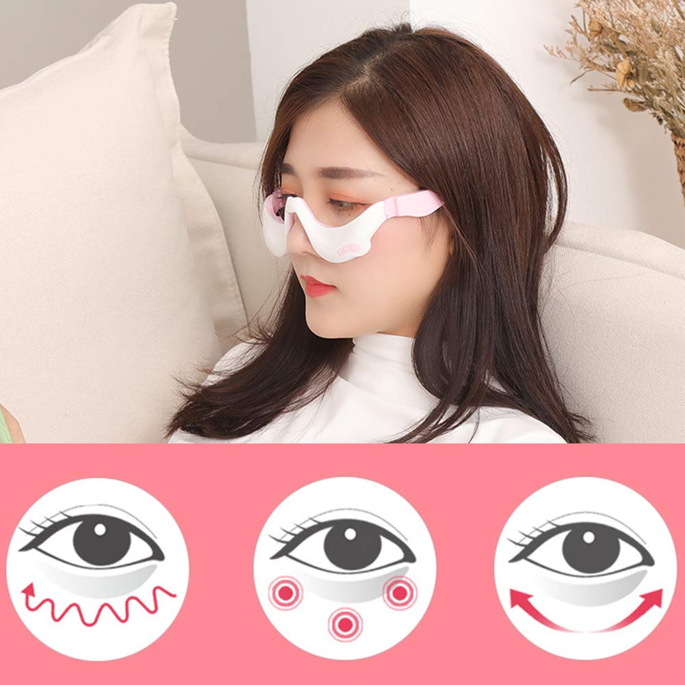 Masajeador de Ojos con Calor y Choque Masaje de Ojos Recargable para Dolor de Cabeza Alivio del Estrés Ojo Relajarse Viajes Oficina Hogar Coche (white)