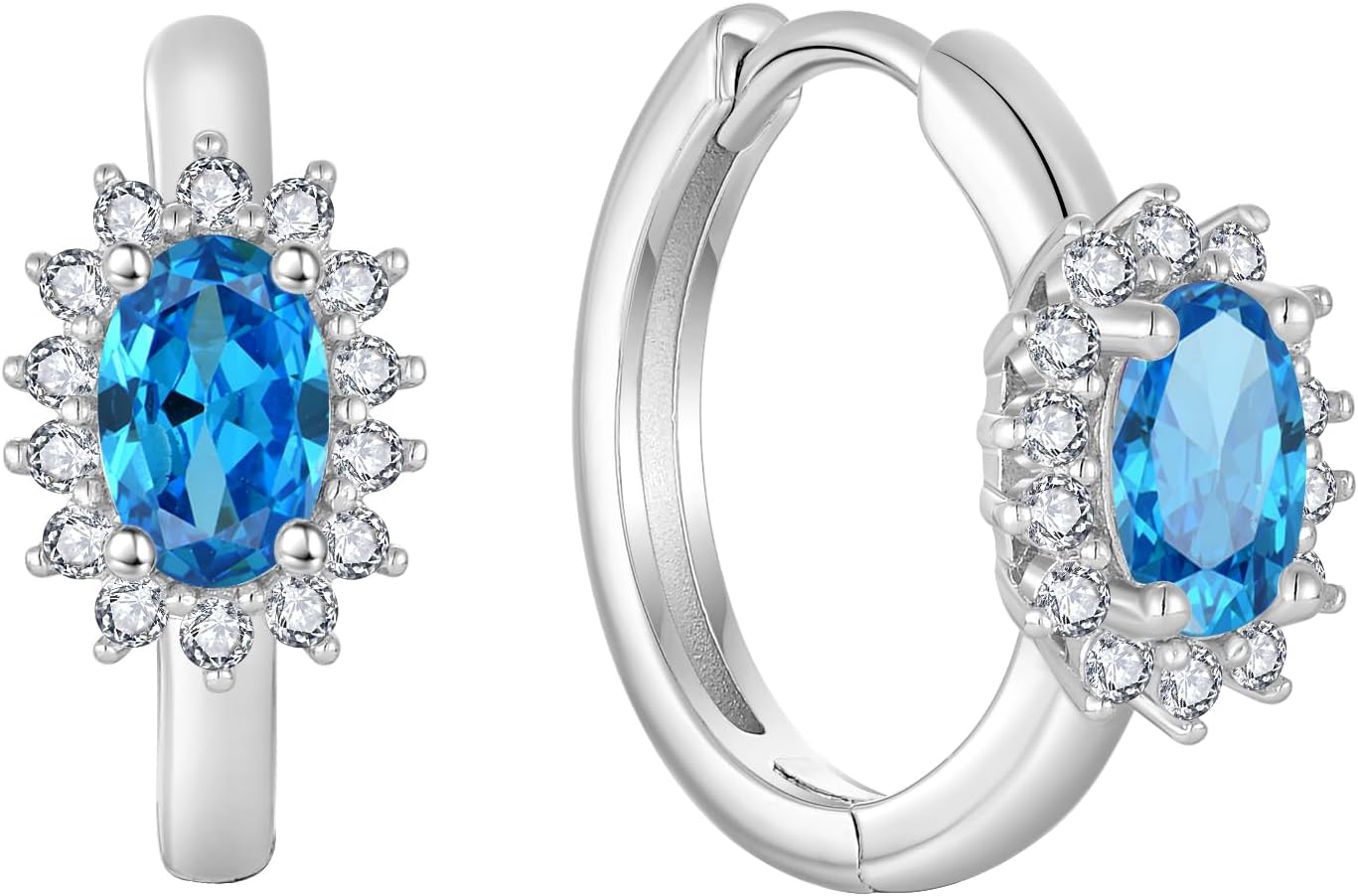 Huggie Hoop Earrings for Women 925 Sterling Silver Oval Cut Halo Earrings Birthstone Jewelry Gifts for Her