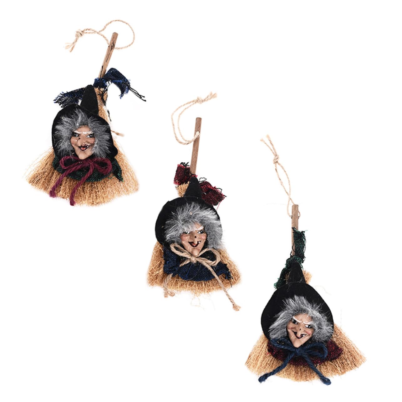 MUCKLILY Halloween Decoration Witch on Broom 5pcs Witch Broom Hanging Ornament Witch Decor for Boys and Girls Adults