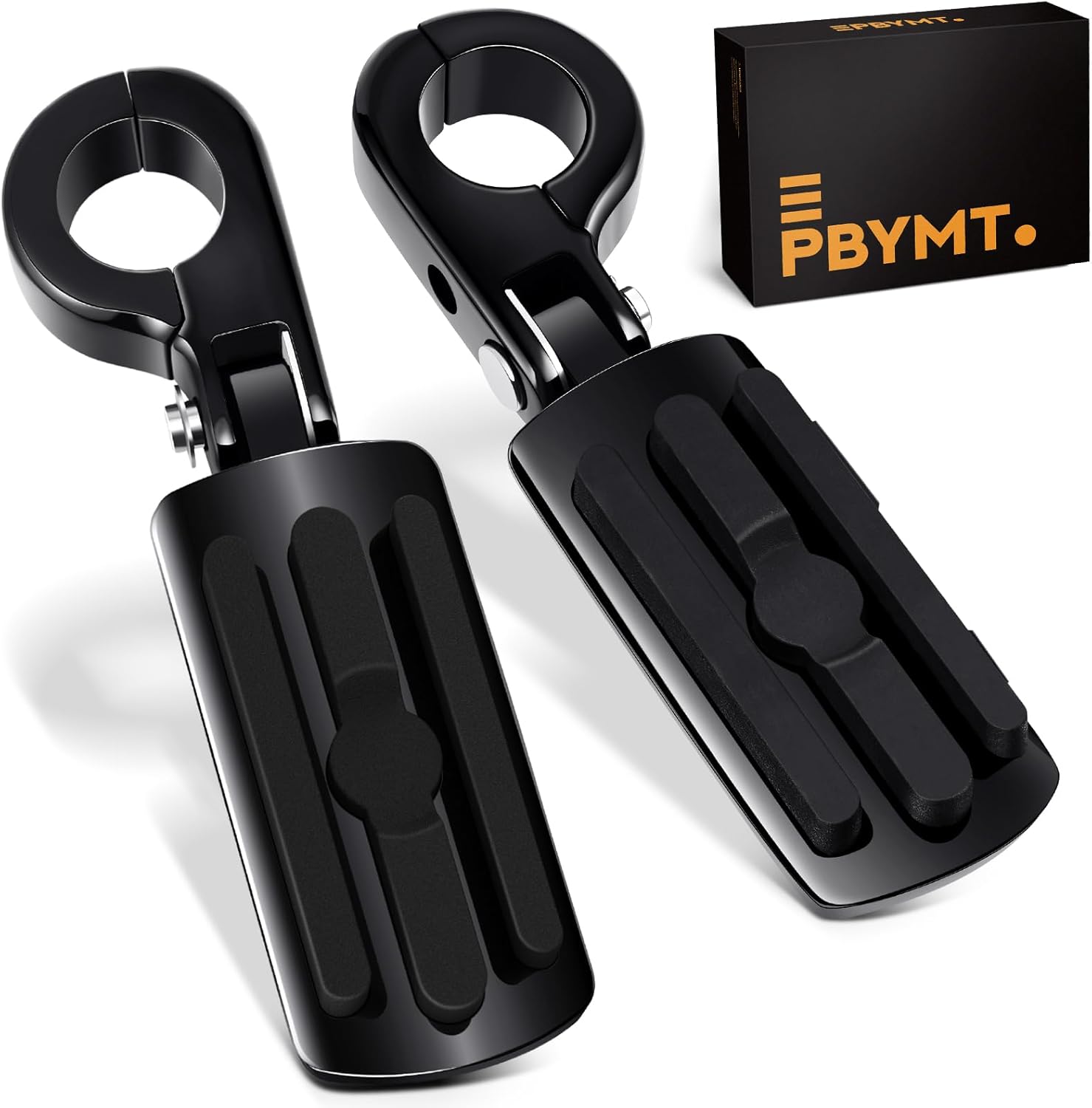 PBYMT Highway Pegs, P-Clamp A3 Steel Highway Footpegs Footrest Fit For 1.25''(32mm) Crash Bars Compatible with Harley Davidson Touring Black