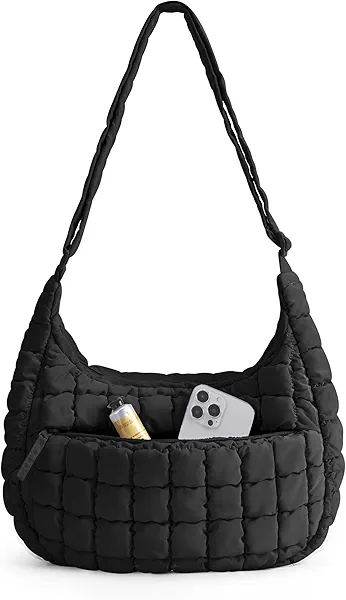 BAGSMART Quilted Puffy Crossbody Bag for Women, Medium Cute Hobo Shoulder Purse Soft Fluffy Handbag for Daily Use