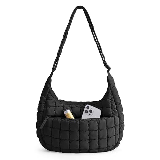 BAGSMART Crossbody Hobo Bag for Women with Adjustable Strap, Quilted Puffy Purses for Women Fluffy Compact Shoulder Handbag