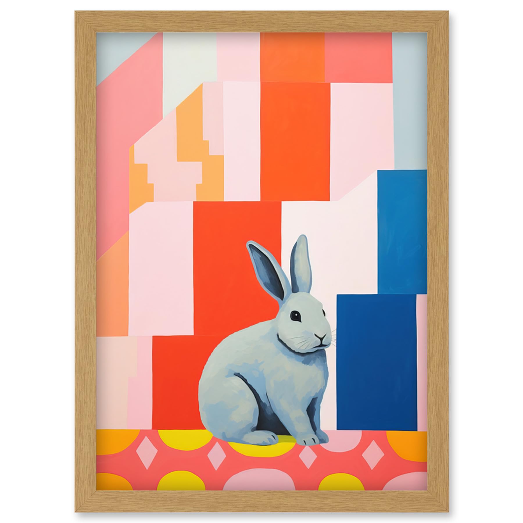 Artery8 Fat White Rabbit Bold Pop Art Colourful Conceptual Modern Artwork Framed Wall Art Print A4