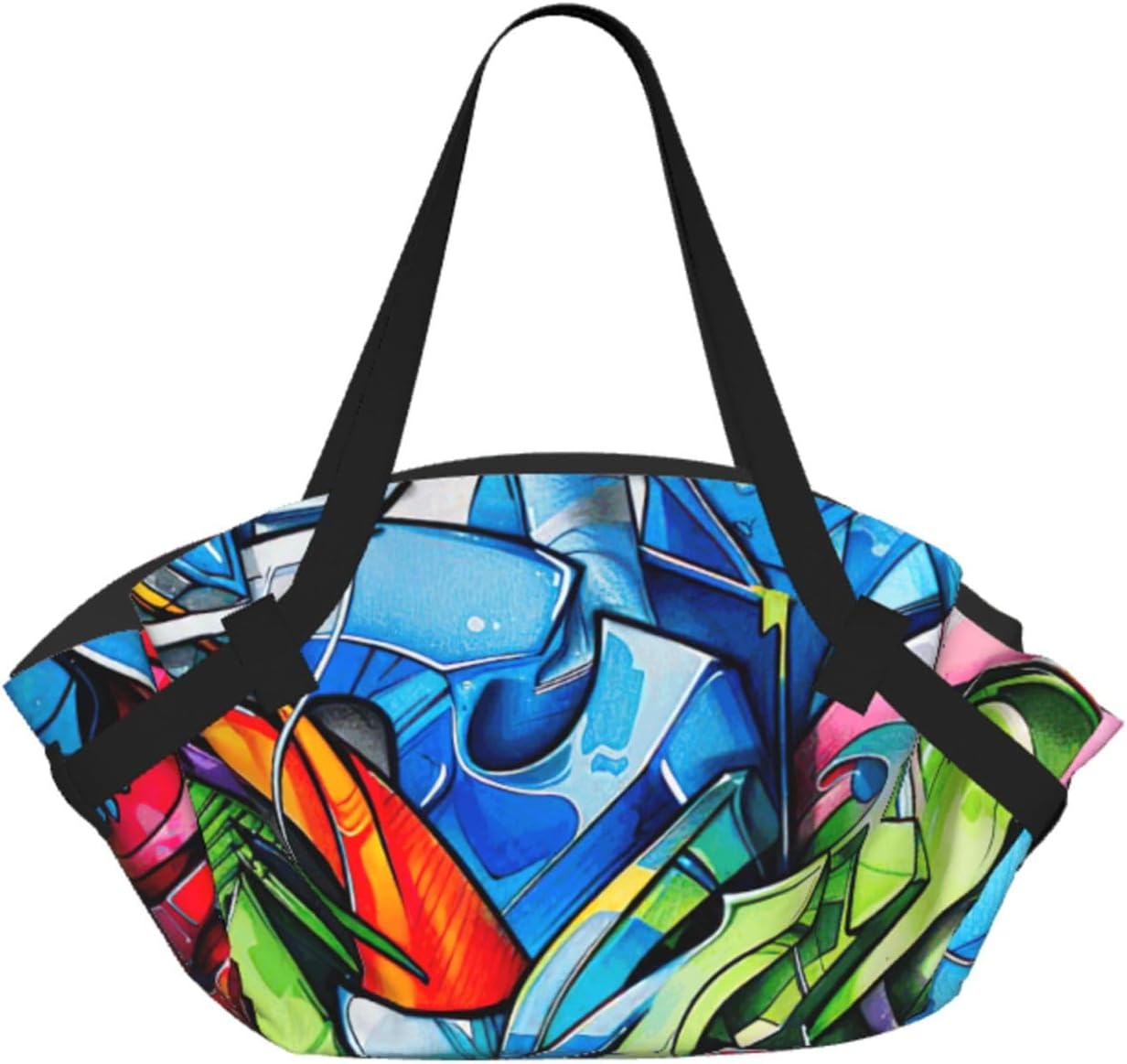 Foldable Graffiti Drawing Print 2-in-1 Portable Picnic Blanket Tote Bag Outdoor Camping Beach Park Mat