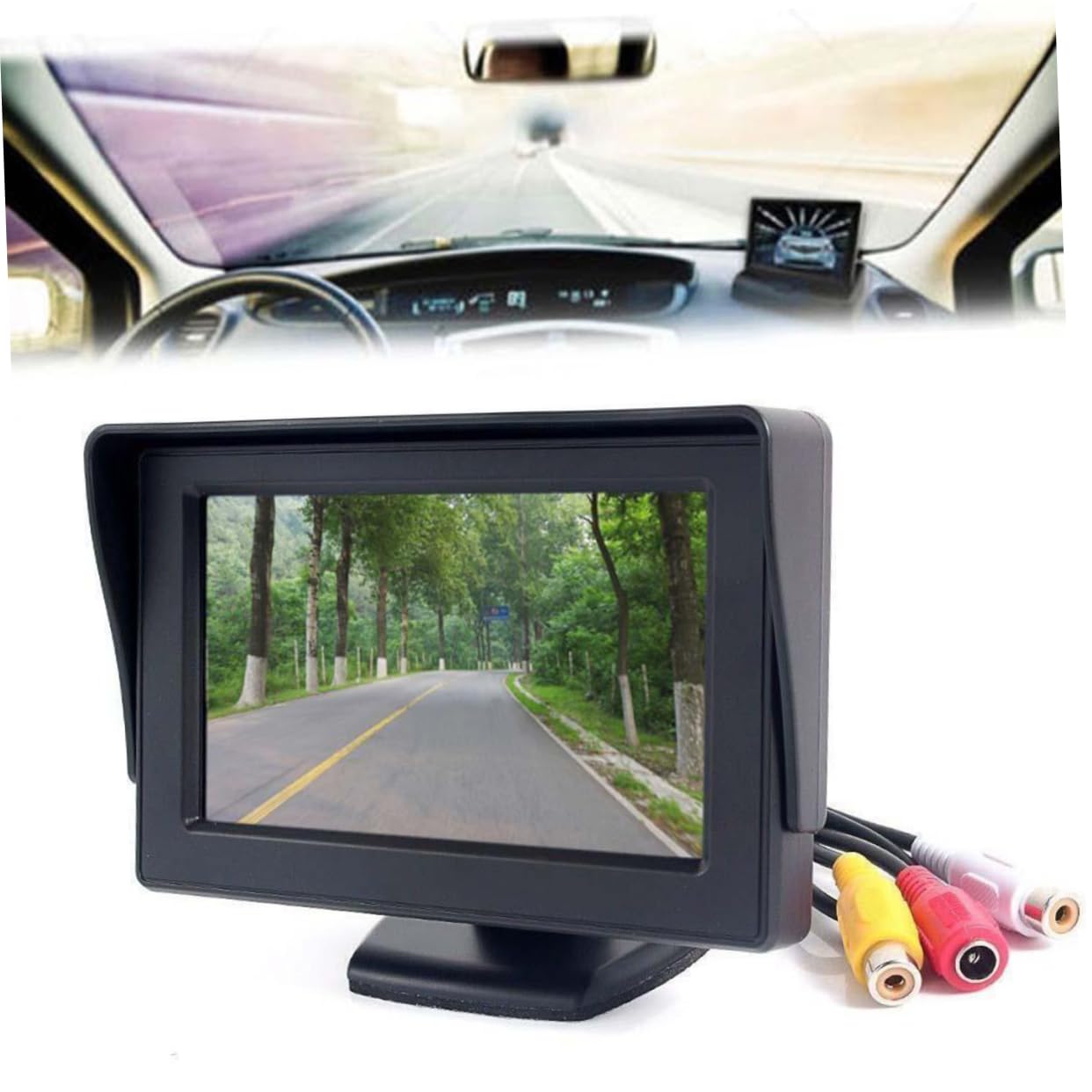 Happyyami LCD Car Rear View Monitor Headrest Display with Channels Video Input for Backup Camera Automatic Scene Switching for Parking Black Color