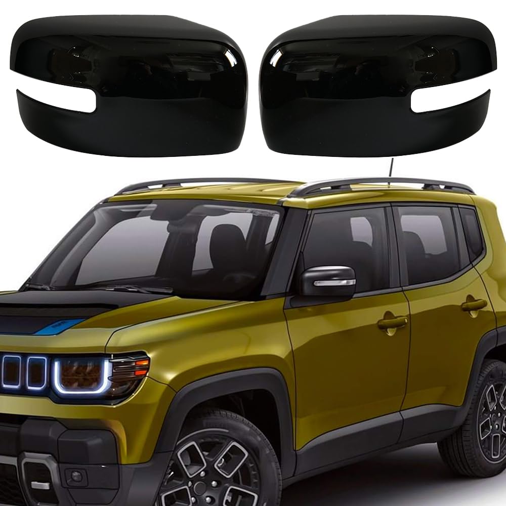Tappi per Specchietti Nera, Copri Specchietto Retrovisore Auto Coppia Calotte Specchio Destra + Sinistra Compatibile con Jeep Renegade 2014-2025