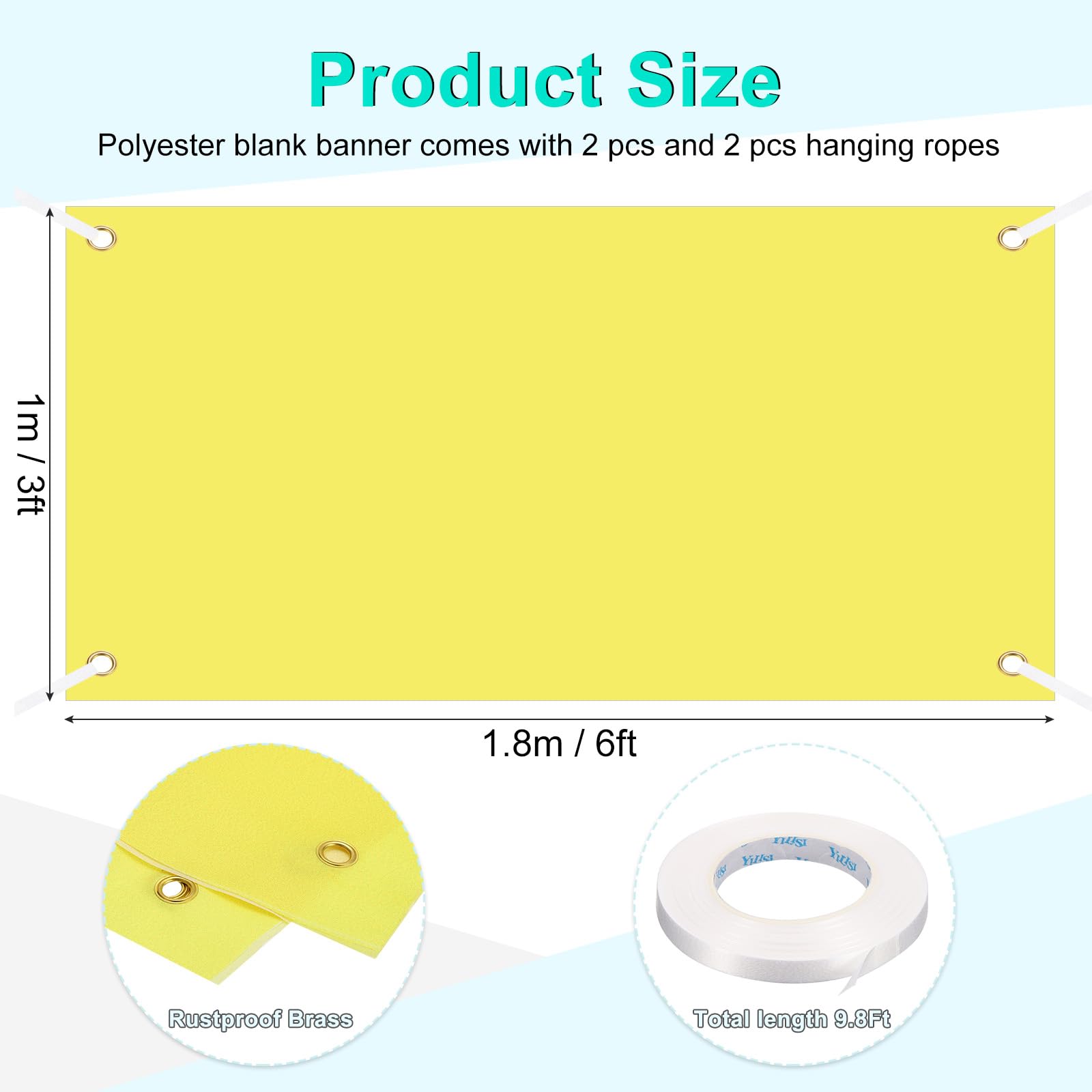 PATIKIL Blank Banners Signs to Decorate 3.3'x6' Sublimation Yellow Banner with Hanging Rope for Business Outside Outdoor Wall 2 Set - Image 2