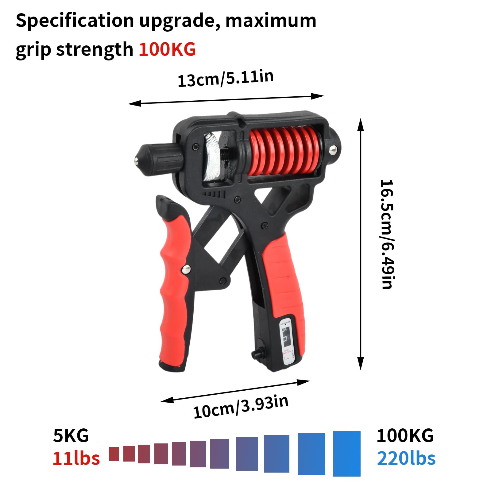 Rinforzatore Per Presa Grip Strengthener 10-100 Kg Regolabile: Allenamento Per Mani E Avambracci Con Contatore