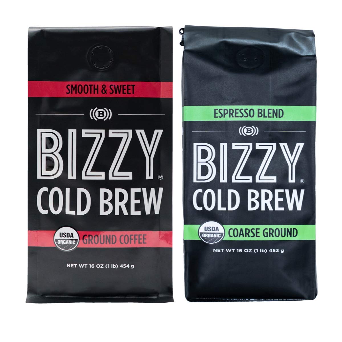 BizzyOrganic Cold Brew Coffee | Bundle | Coarse Ground Coffee | Smooth & Sweet 1 LB + Espresso Blend 1 LB | 2 Pack