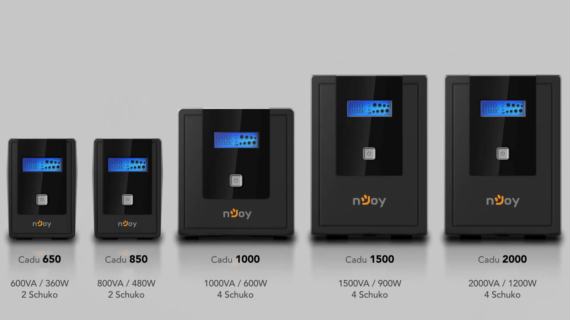 NJOY Cadu 2000 Gruppo di Continuità 2000VA 1200W | Line Interactive AVR | Display LCD | HID USB + Software | Protezione LAN 1Gb/s | 4 Schuko | 2 Batterie 12V 9Ah | UPS Server NAS Workstation