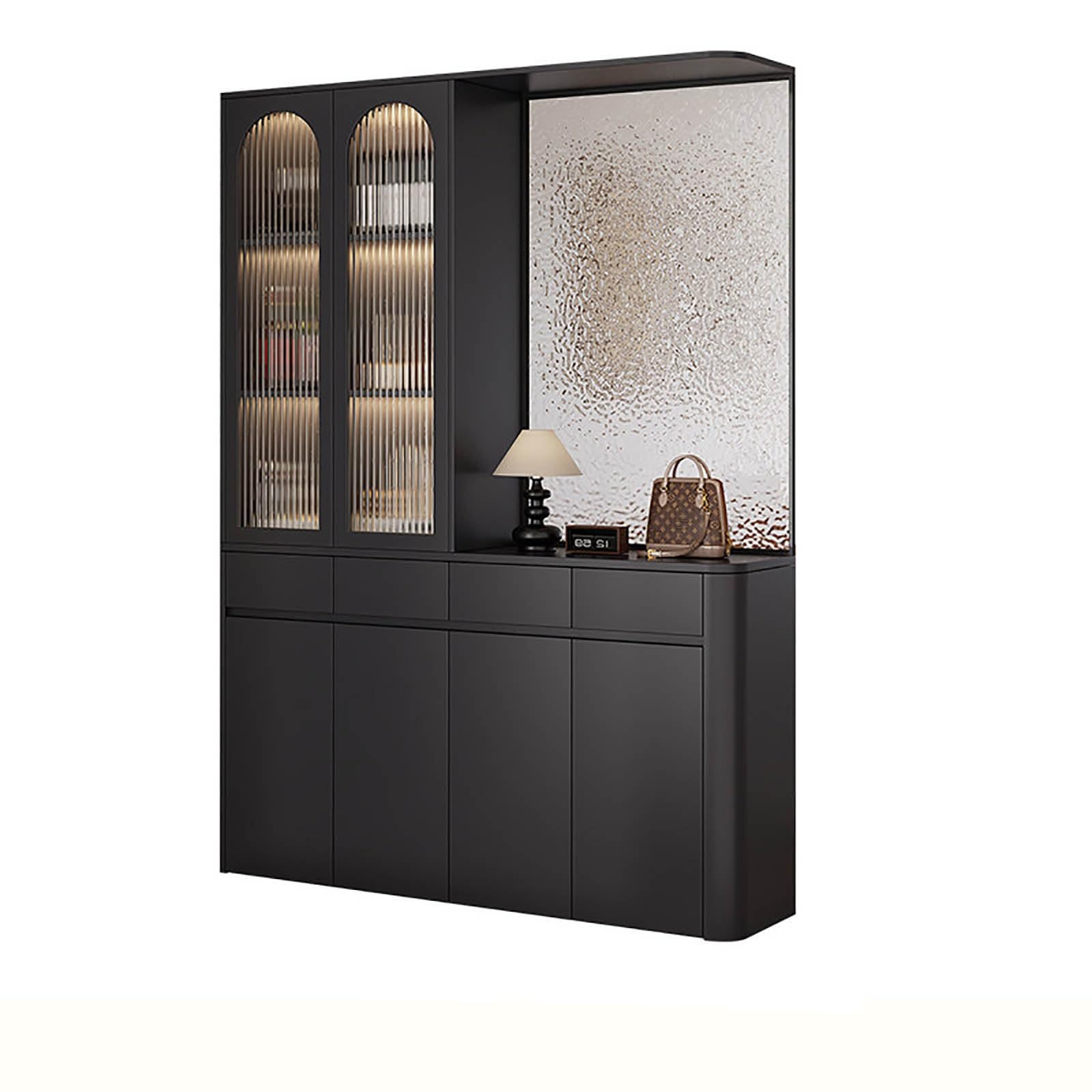 Cloison ou paravent autoportant, séparateur d’intimité en Bois avec Verre dépoli et Meuble de Rangement, adapté au Salon, à l’entrée et à d’Autres espaces.(E,140cm/55.1in)