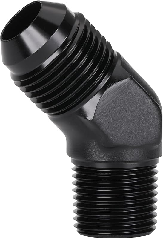 Adaptador Cotovelo 8AN Macho para 3/8 NPT Macho Podavelle 45° em Alumínio Preto – 1 unidade