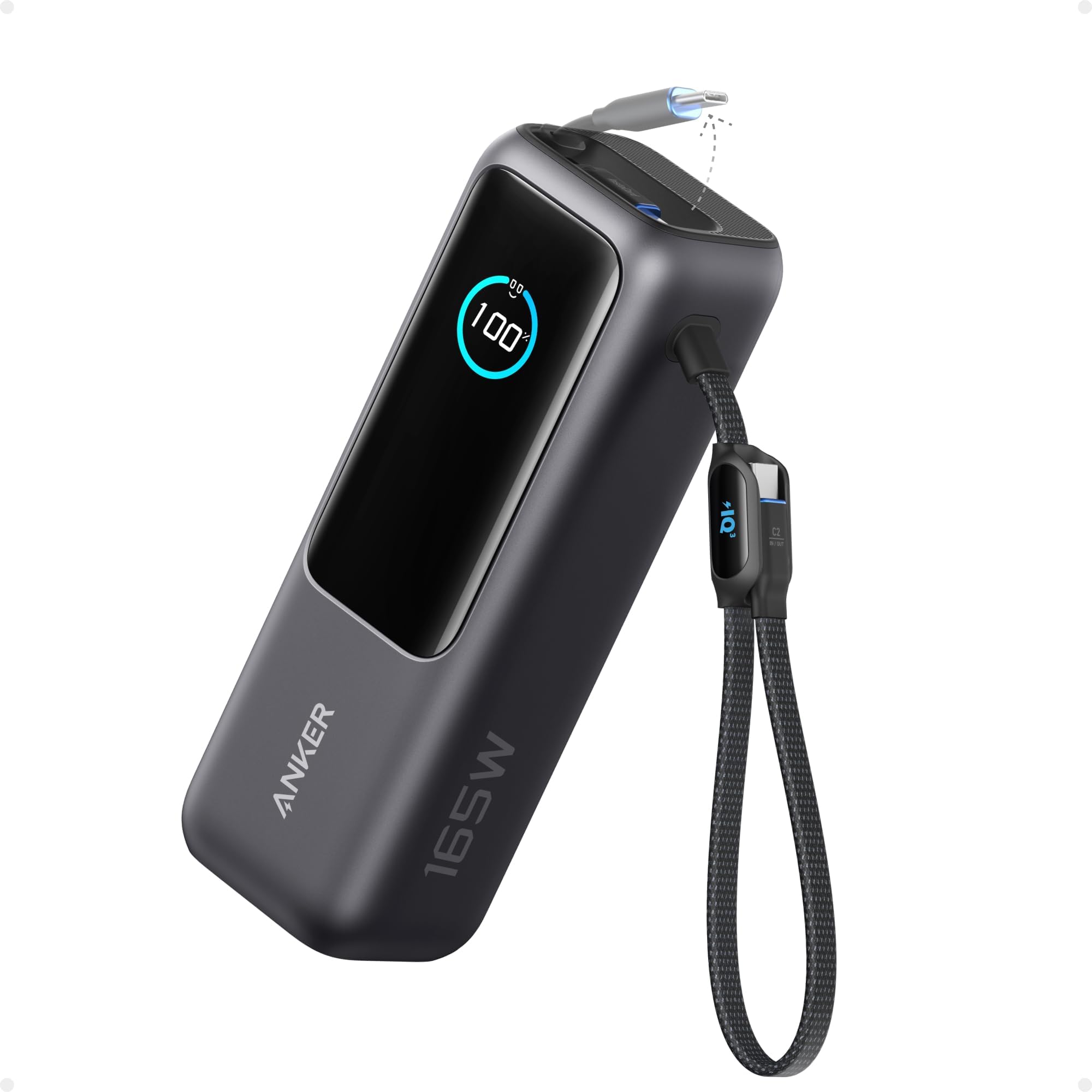 Laptop Power Bank, 25,000mAh Portable Charger with Triple 100W USB-C Ports, Built-in Retractable Cables, Flight-Approved for Travel, iPhone 17/16 Series, Samsung, and More
