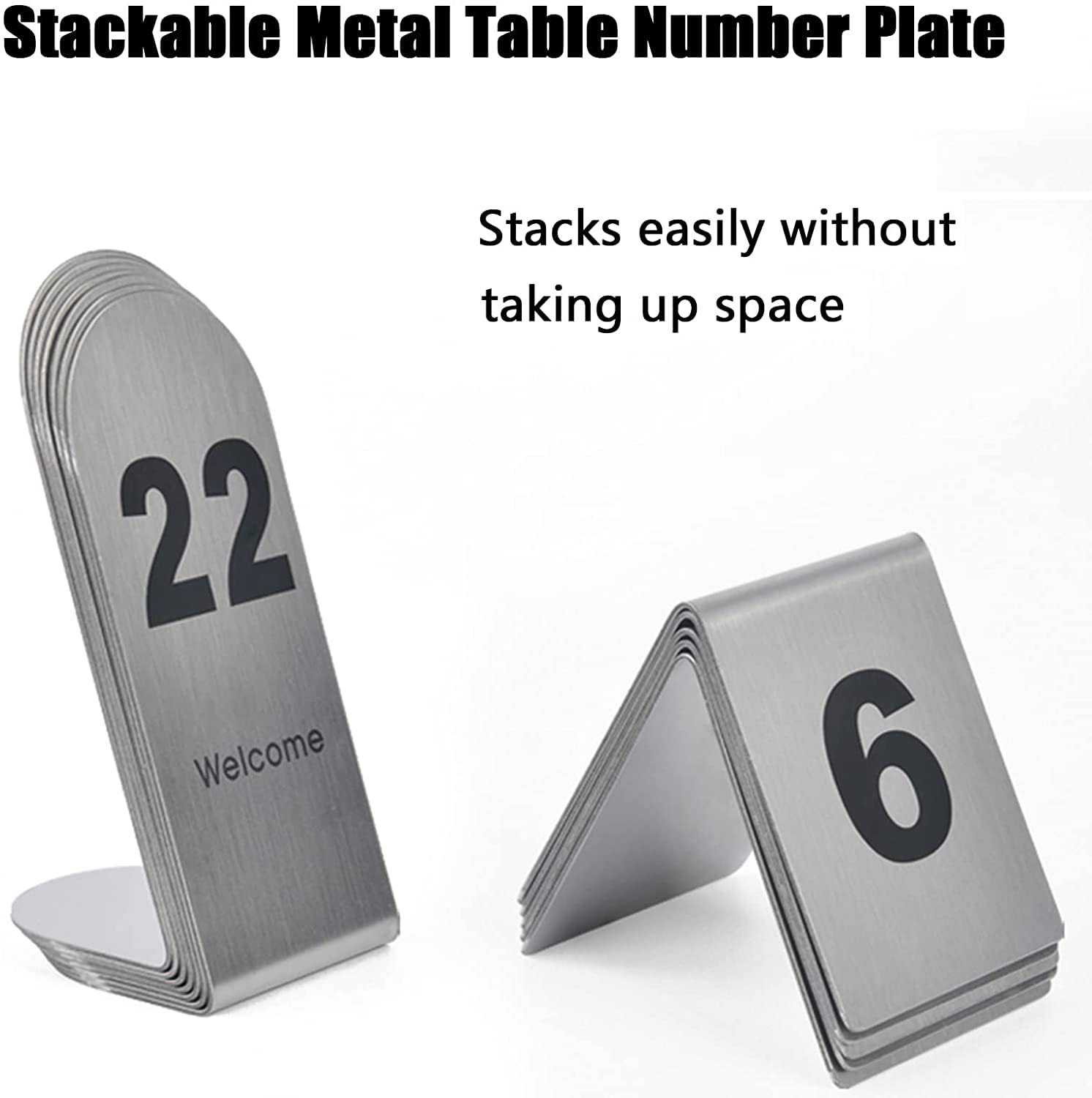 Juego de Tarjetas de números de Mesa de Acero Inoxidable del 1 al 25/50/100, 3 Combinaciones, Soportes de números de Mesa Estilo Tienda de campaña para restaurantes, cafeterías, Bares, Recep
