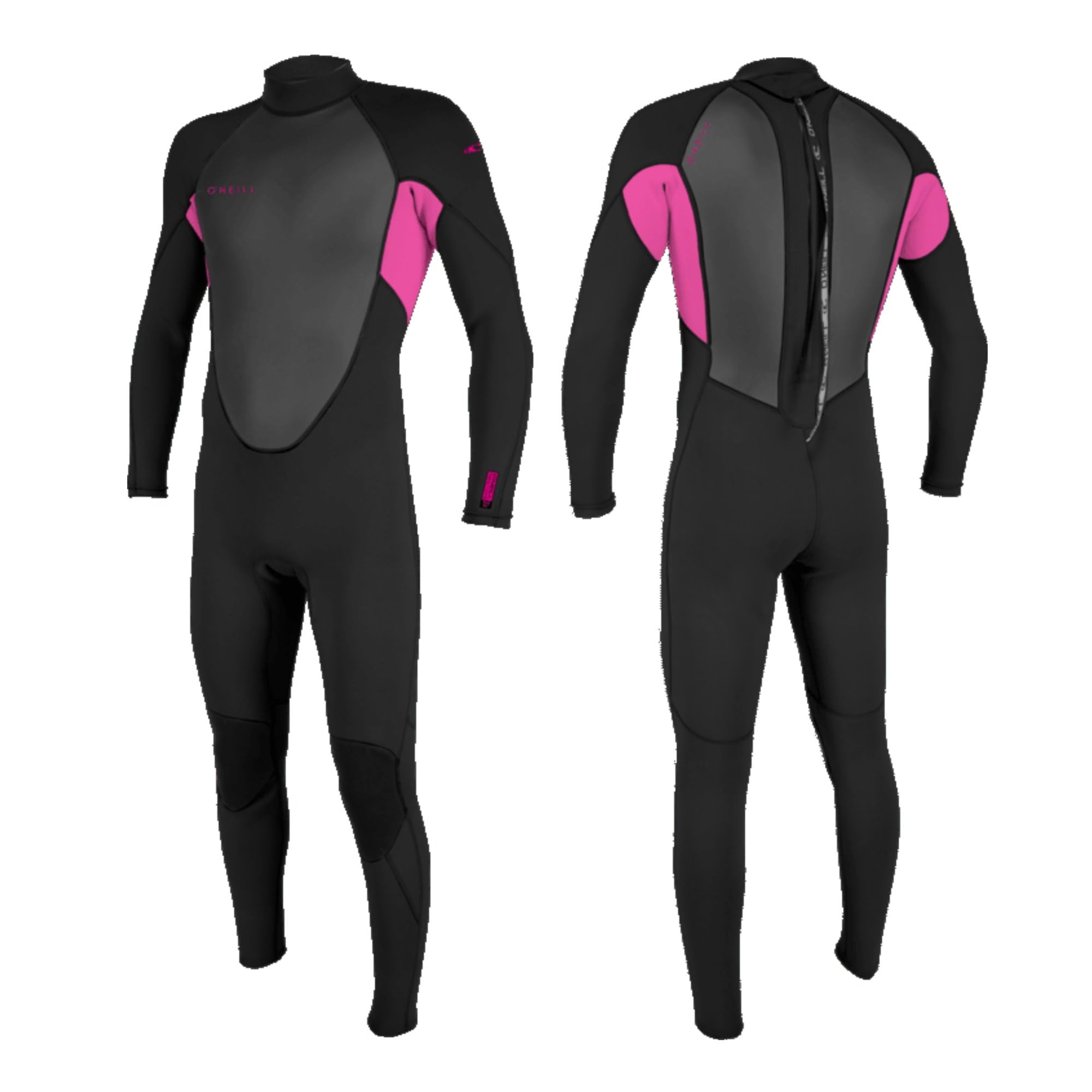 O'NEILL Youth Reactor-2 3/2 mm Back Zip Fullsuit Children's Wetsuit (BLK/Berry, 4 (118-126))