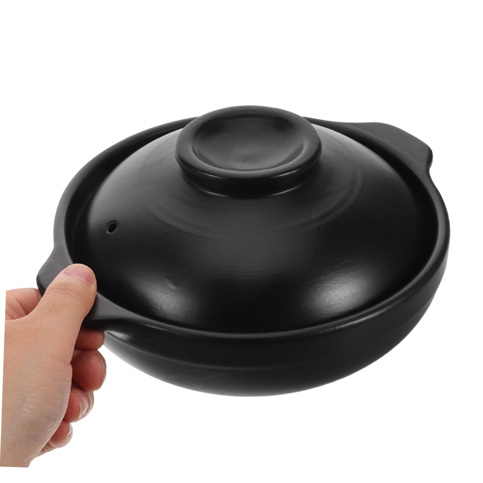 ULTECHNOVO Olla de Barro con Tapa 600 ml Negra de Arcilla
