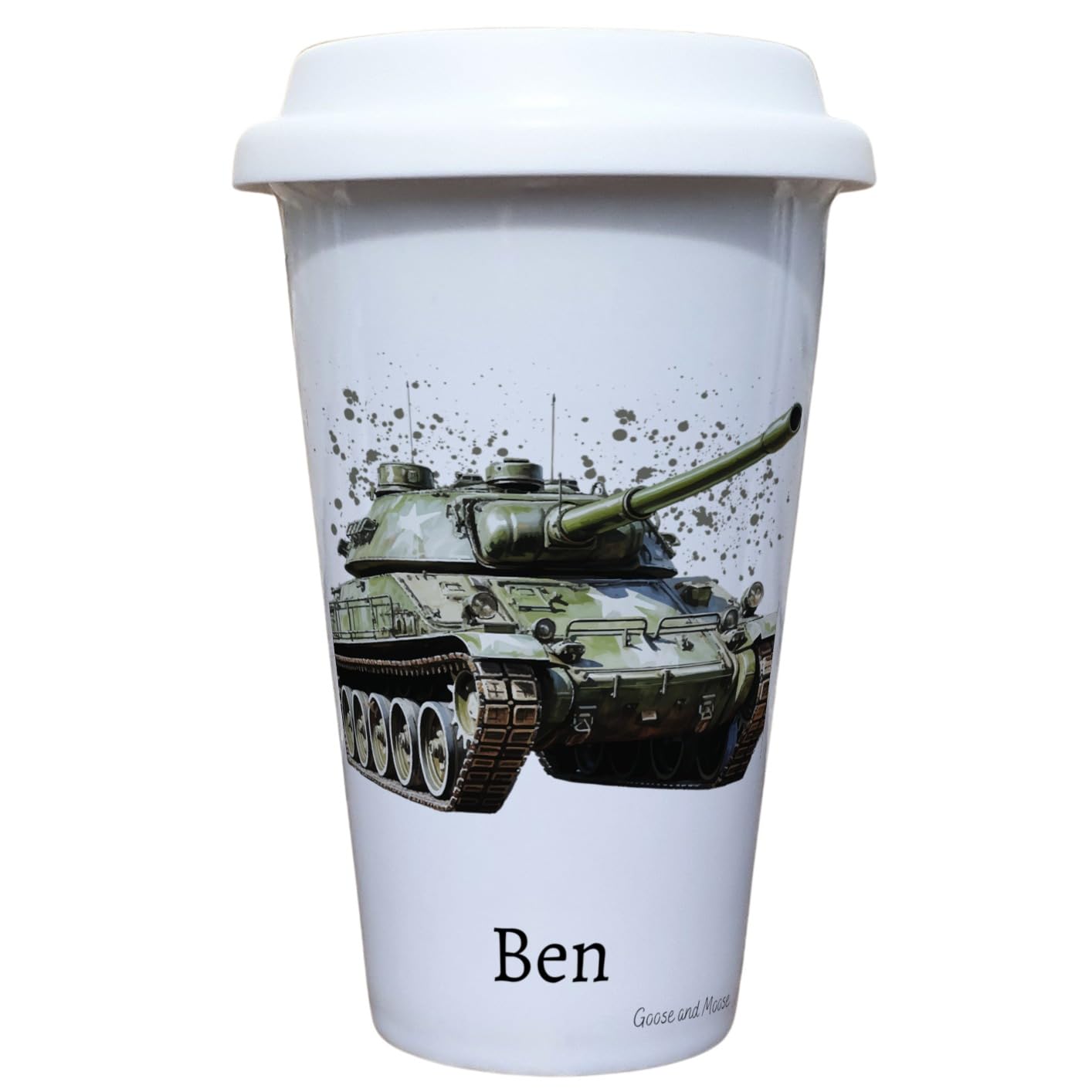 Tank Travel Mug Personalised - Gift for Army Lover - Personalised History Thermal Ceramic Insulated Travel Mug
