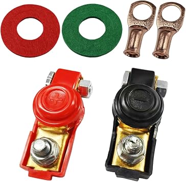 Car Battery Terminal Connector, Battery Terminal Clamps Negative and Positive, Pure Copper Quick Release Cable End Top Post Clip, Battery Terminal Assortment Kit for Car Truck RV Boat Plastic Cover
