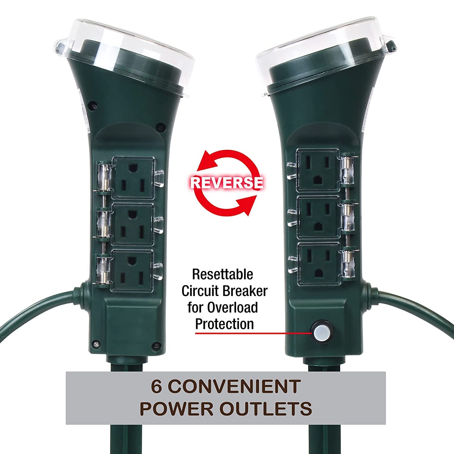 Clear Power Outdoor Power Strip Yard Stake Digital Timer with 7 preset Settings, 6 Grounded Outlets 6 ft Cord Weatherproof for Outdoor Lamps Lights Ponds Christmas Lights, DCOT-0008-DC: Tools & Home Improvement