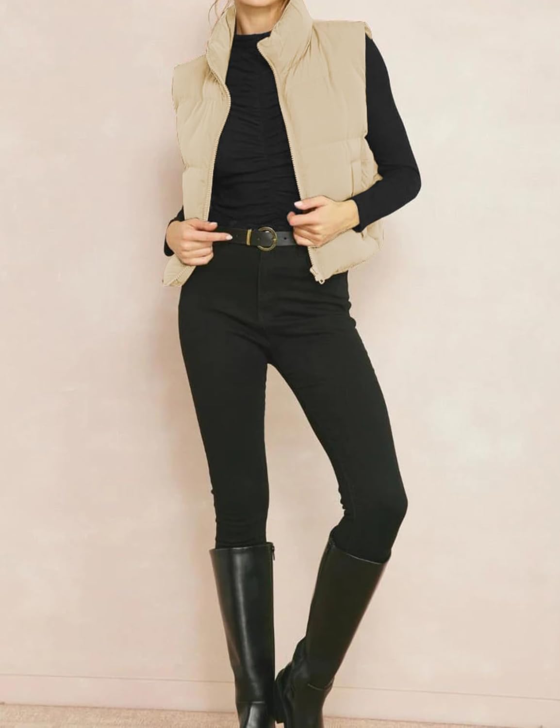 Gihuo Women's Winter Cropped Puffer Vest Stand Collar Zip Up Sleeveless Padded Jacket Lightweight Outerwear - Image 4