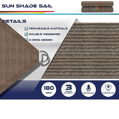 Windscreen4less 12' x 16' Sun Shade Sail Rectangle Outdoor Canopy Cover UV Block for Backyard Porch Pergola Deck Garden Patio (Brown)