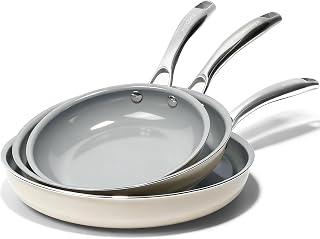Kikcoin 3-Pack Ceramic Nonstick Frying Pans 8+9.5+11 Inch Omelette Set - PFAS PFOA PTFE Free, Induction Oven Dishwasher Safe