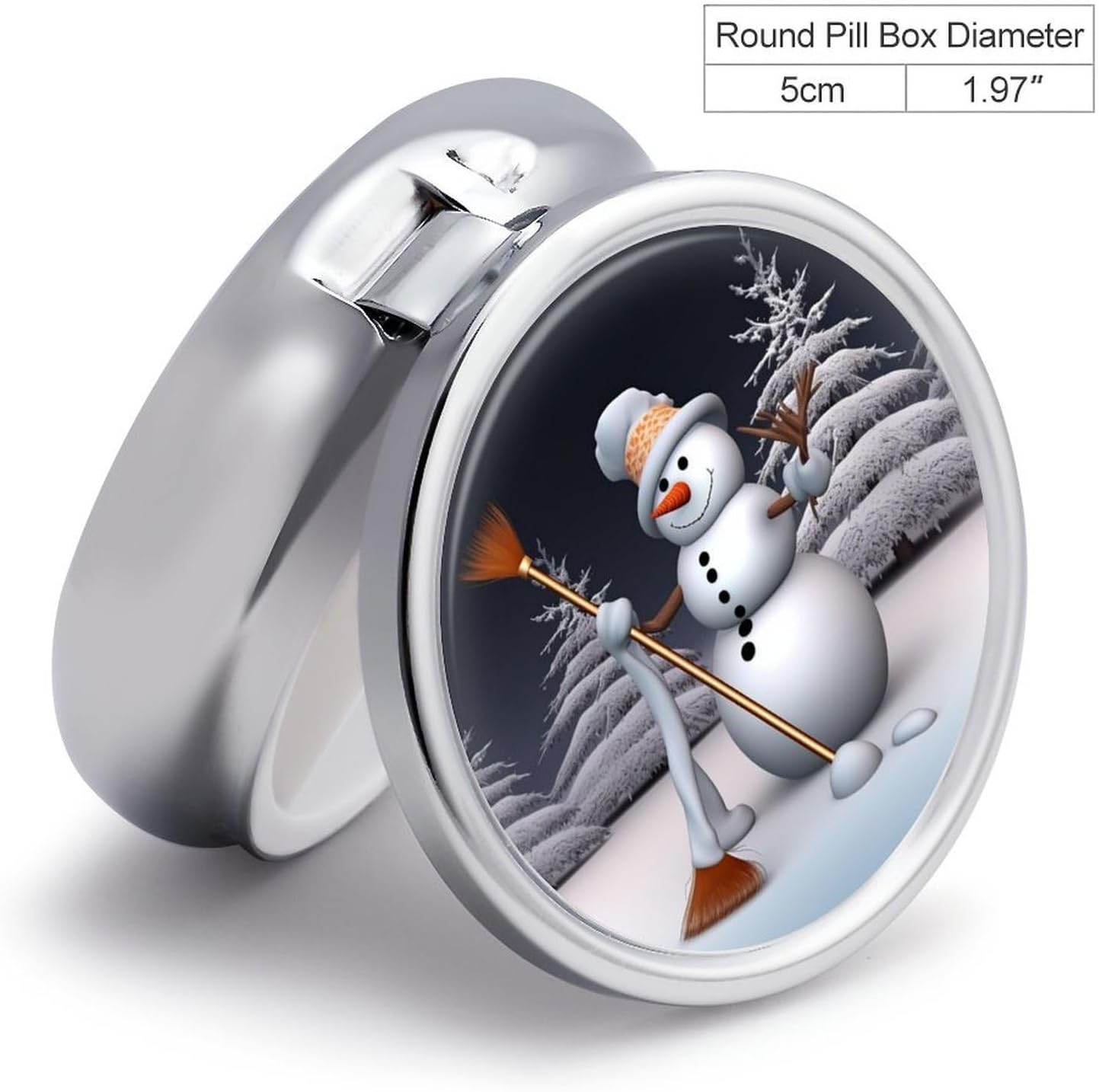 Snowman 3 Compartments Pill Box with Mirror for Pocket image 2