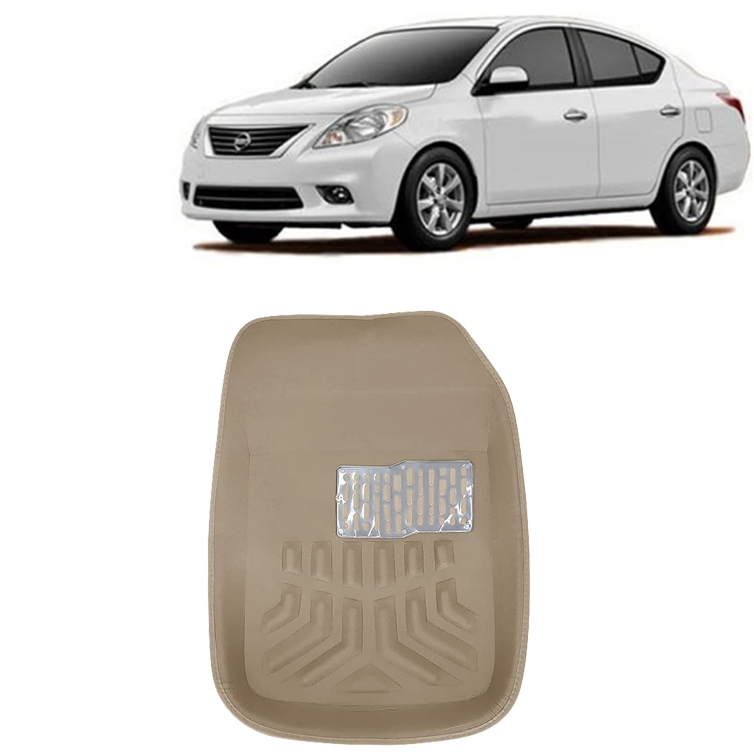 KINGSWAY® 4D Car Floor Foot Mats Compatible with Nissan Sunny (Year 2011-2014) - Complete Set of 3 Pieces, Top-Notch PVC Material, Washable, Beige