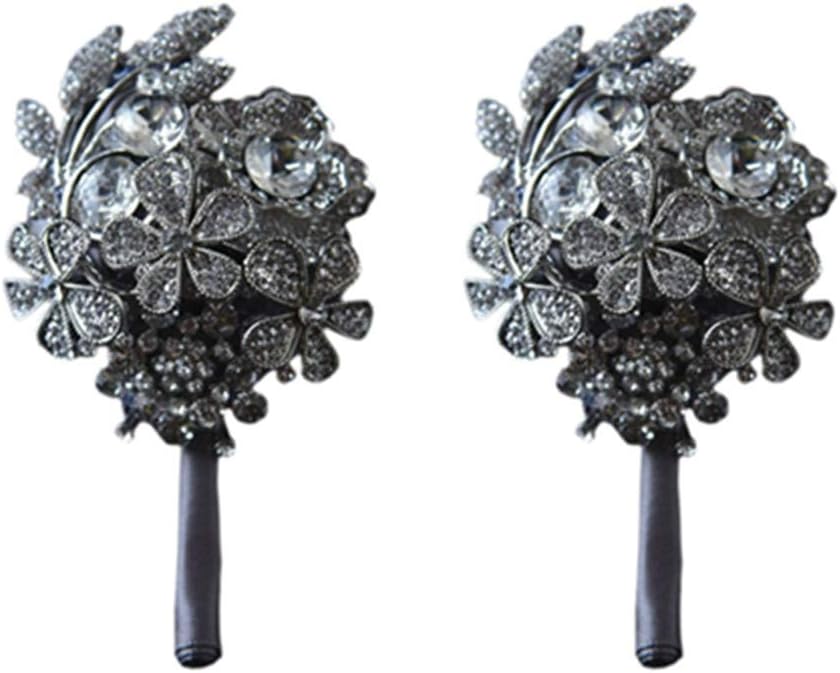 Amyseller Men's Rhinestone Boutonniere Buttonholes Flower Bridegroom Groom Groomsmen Best Man Boutineer Corsage for Wedding Homecoming Prom Party Suit Decor (Pack of 2)
