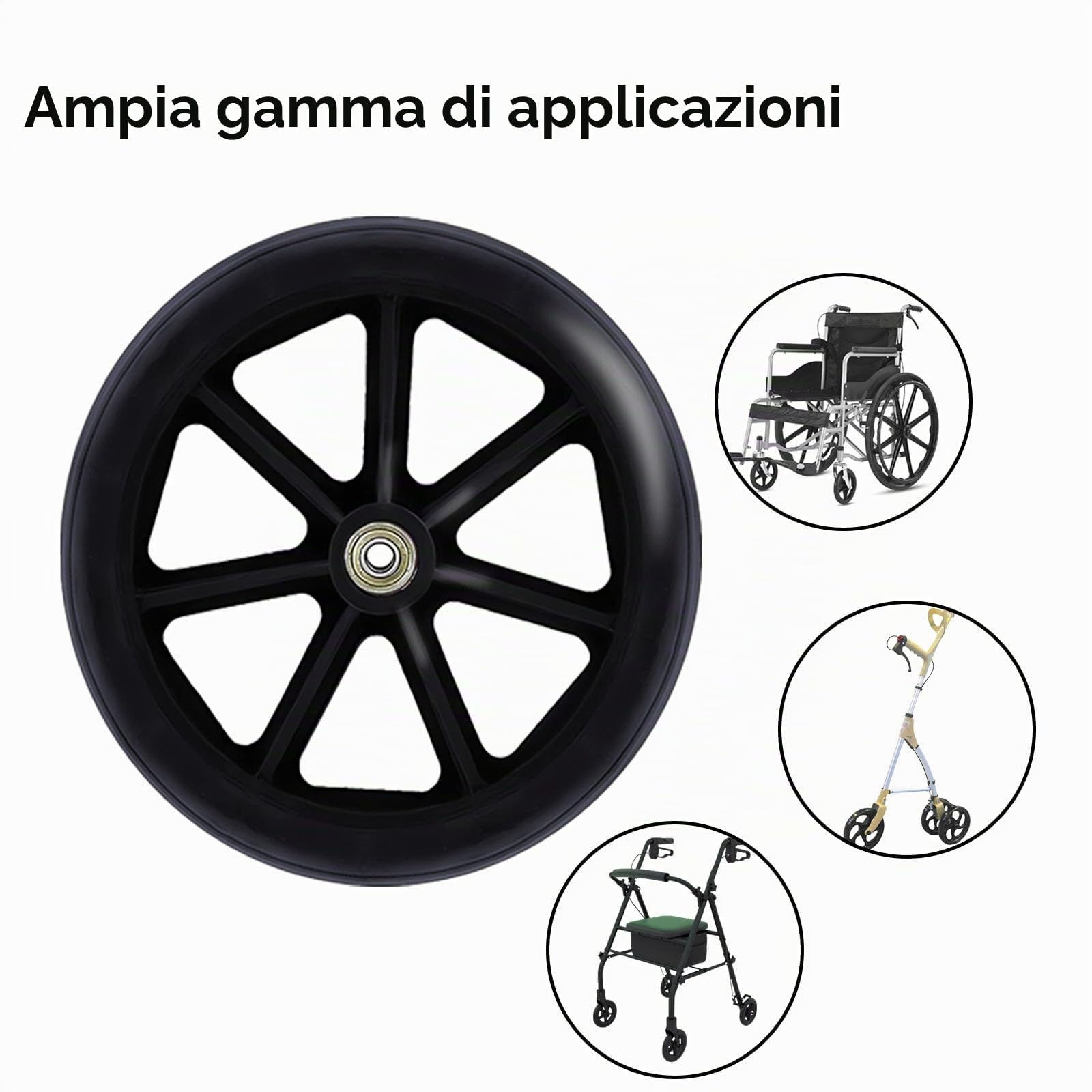 2 Pezzi Ruota Anteriore di Ricambio per Sedia a Rotelle, 8 Pollici | Ruote di Ricambio per Sedie a Rotelle, Dotato di due Aste a vite, Adatto per Sedie a Rotelle, Ruota di Ricambio da 8 Pollici