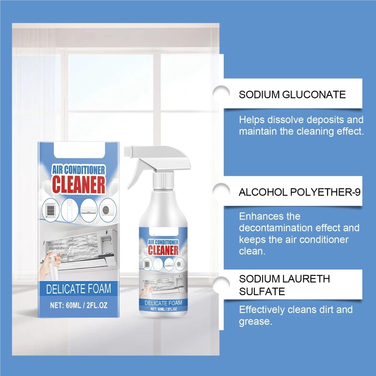 Limpiador de aire acondicionado, aerosol que limpia profundamente el polvo interno, limpiador espumoso for aire acondicionado(5PCS)