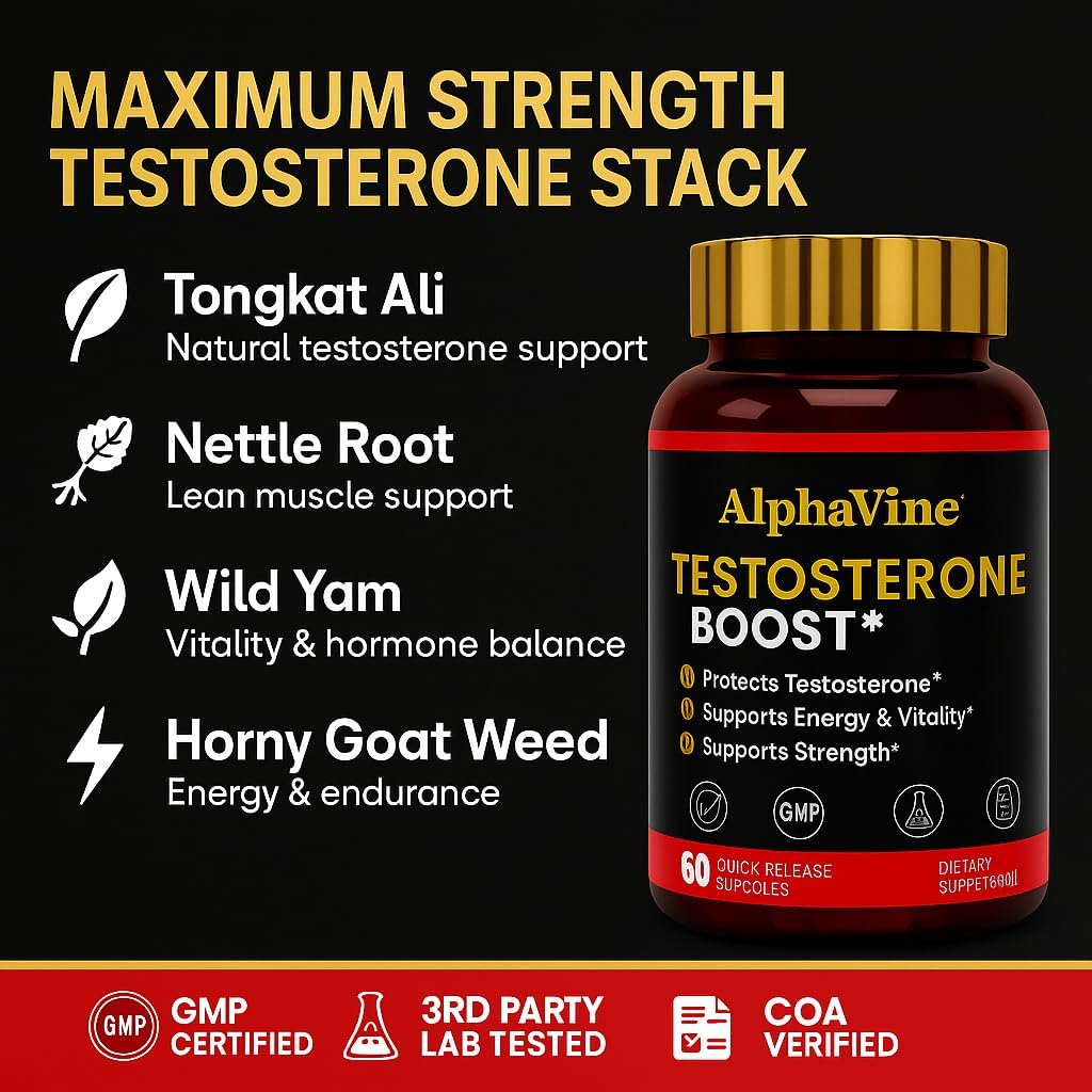 Testosterone Booster for Men, Horny Goat Weed, Tongkat Ali and Saw Palmetto, 60 Capsules - Image 4