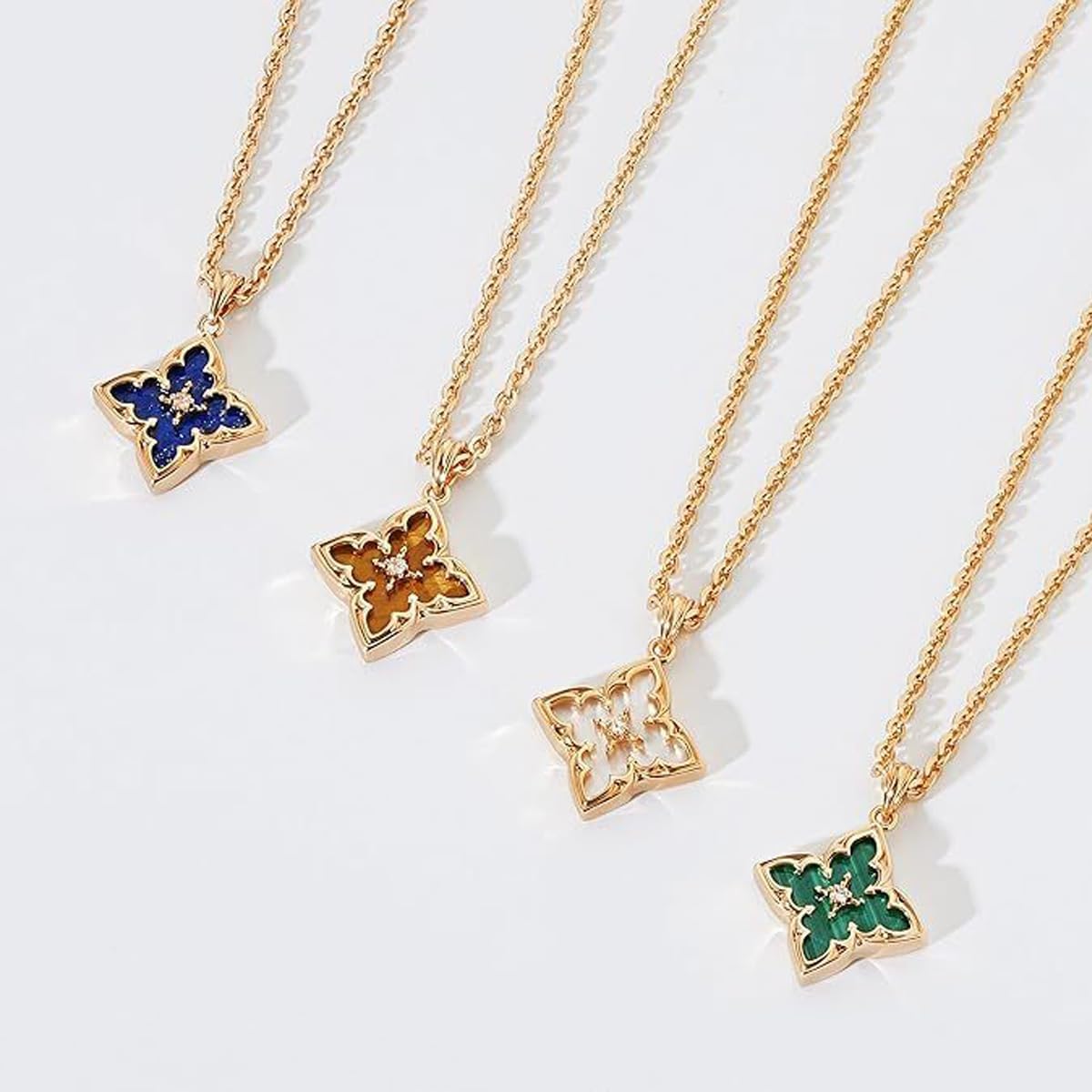 18K Gold Four Leaf Clover Necklace for Women – Dainty CZ Pendant with Adjustable Chain, Fashion Choker Style Colorful Lucky Clover Jewelry - Image 7