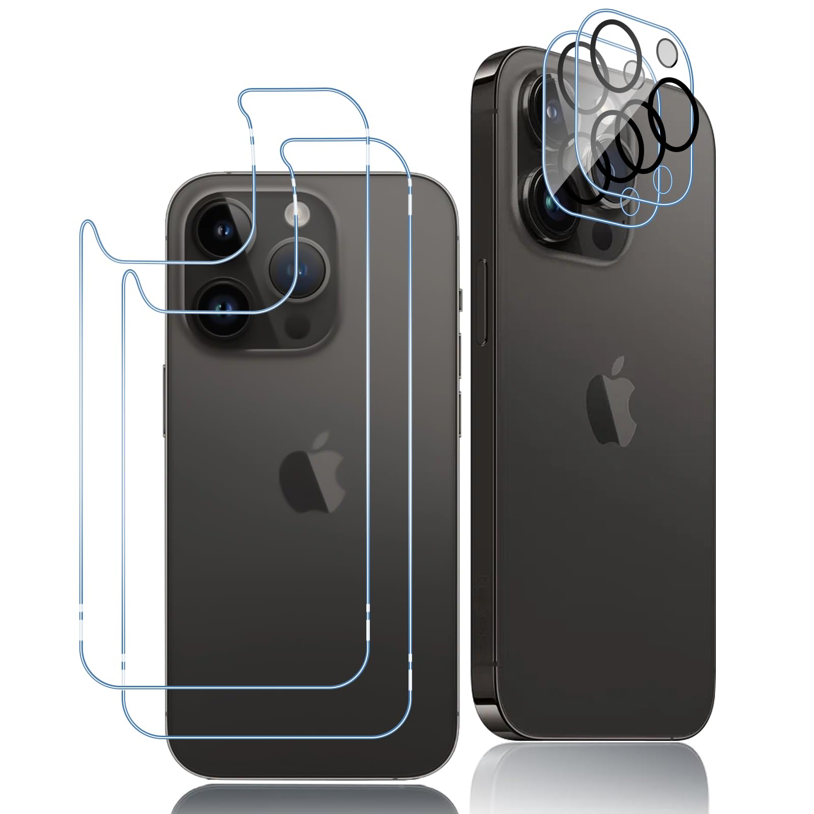2 Piezas Trasera Protector de Pantalla para iPhone 13 Pro con 2 Protector de Lente de Cámara,Trasero Cristal Templado,9H Dureza Transparente HD Antiarañazos Sin Burbujas Vidrio Película