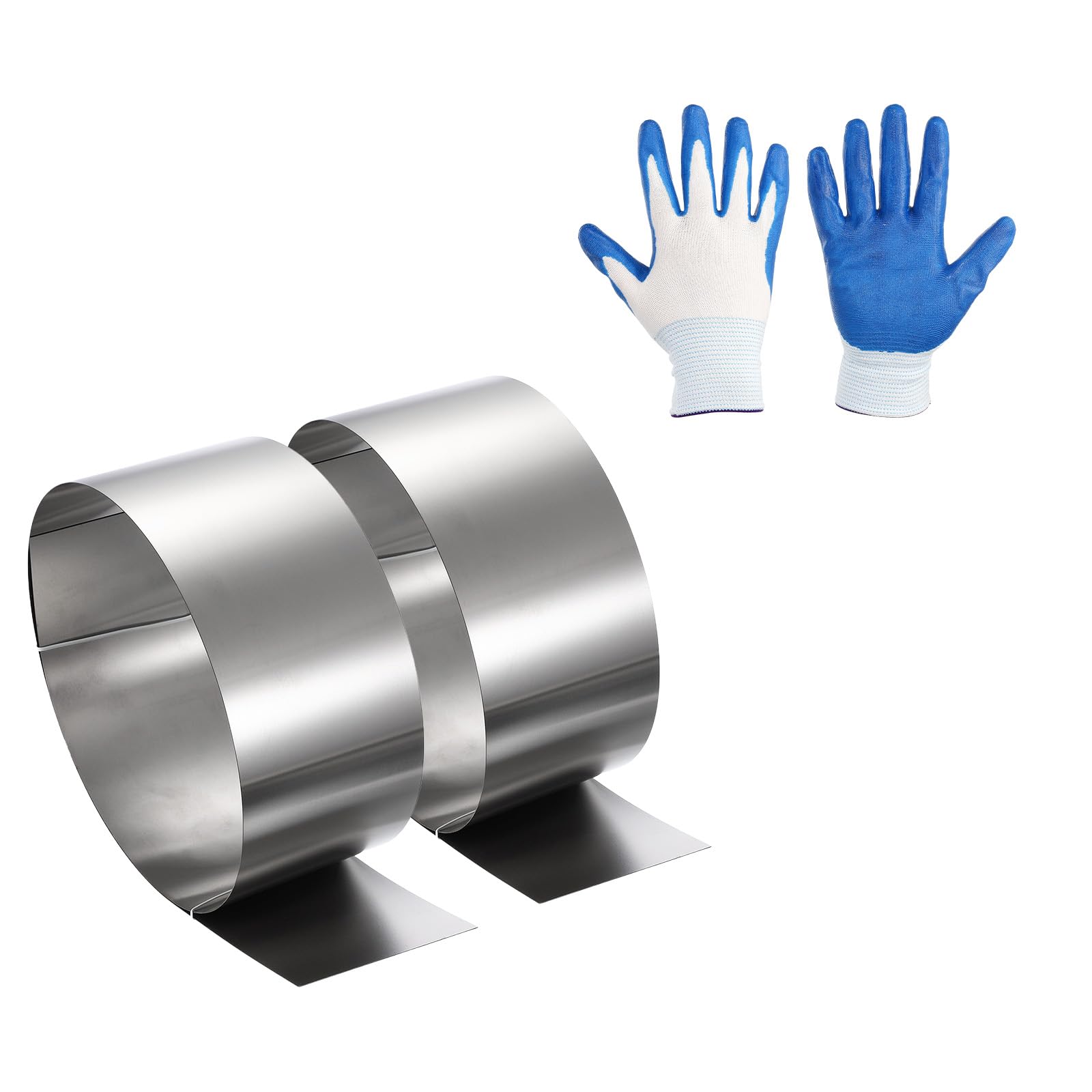 sourcing map 2 Pcs Stainless Steel Flashing Roll, 1000mmx100mmx0.1mm Metal Roof Panels Waterproof Sheet Roll with Cut Proof Gloves for House Repair, Roof Flashing, Sealing Windows Doors