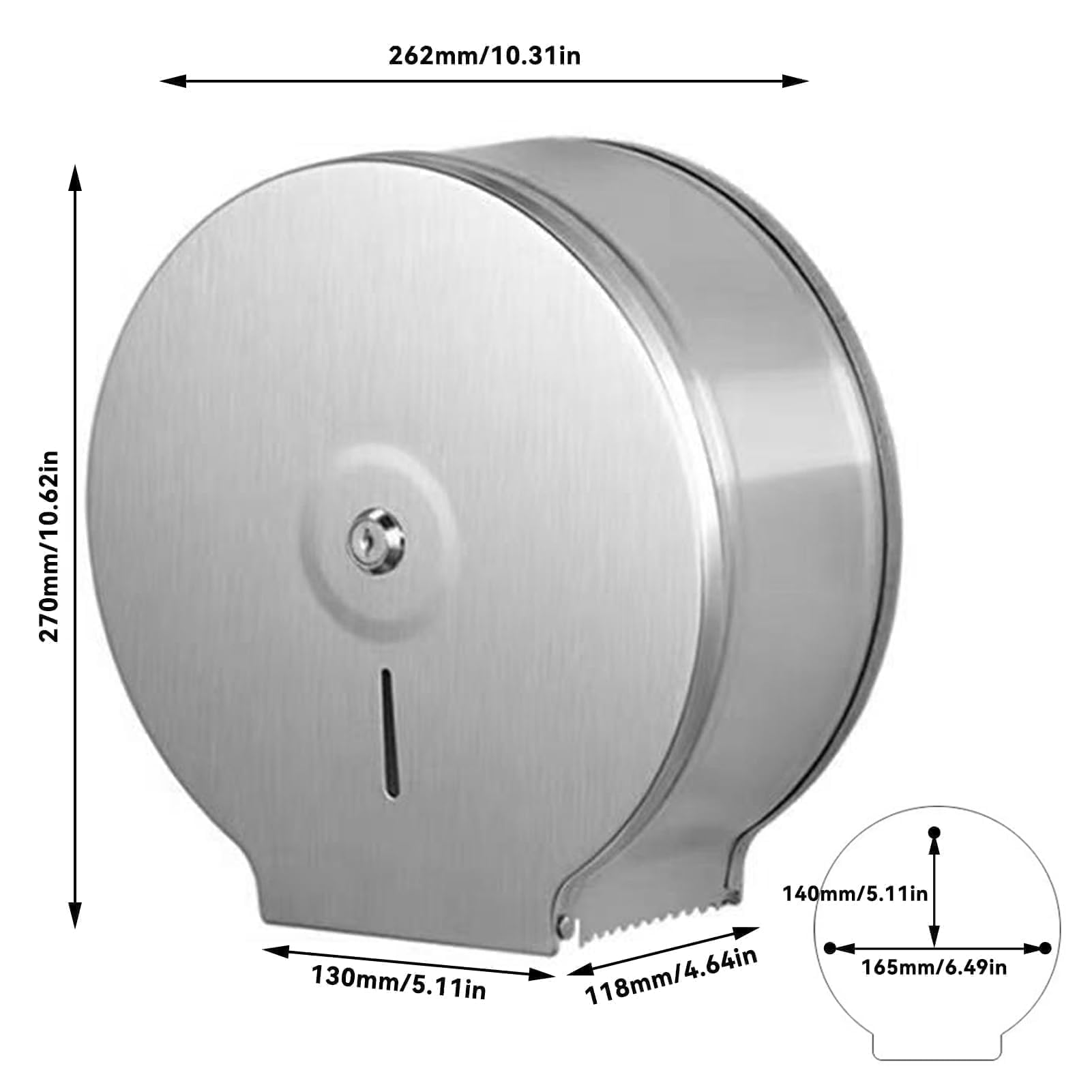 Dispensador de Papel Higiénico Comercial de Acero Inoxidable Jumbo Individual 10.6x10.2x4.6in