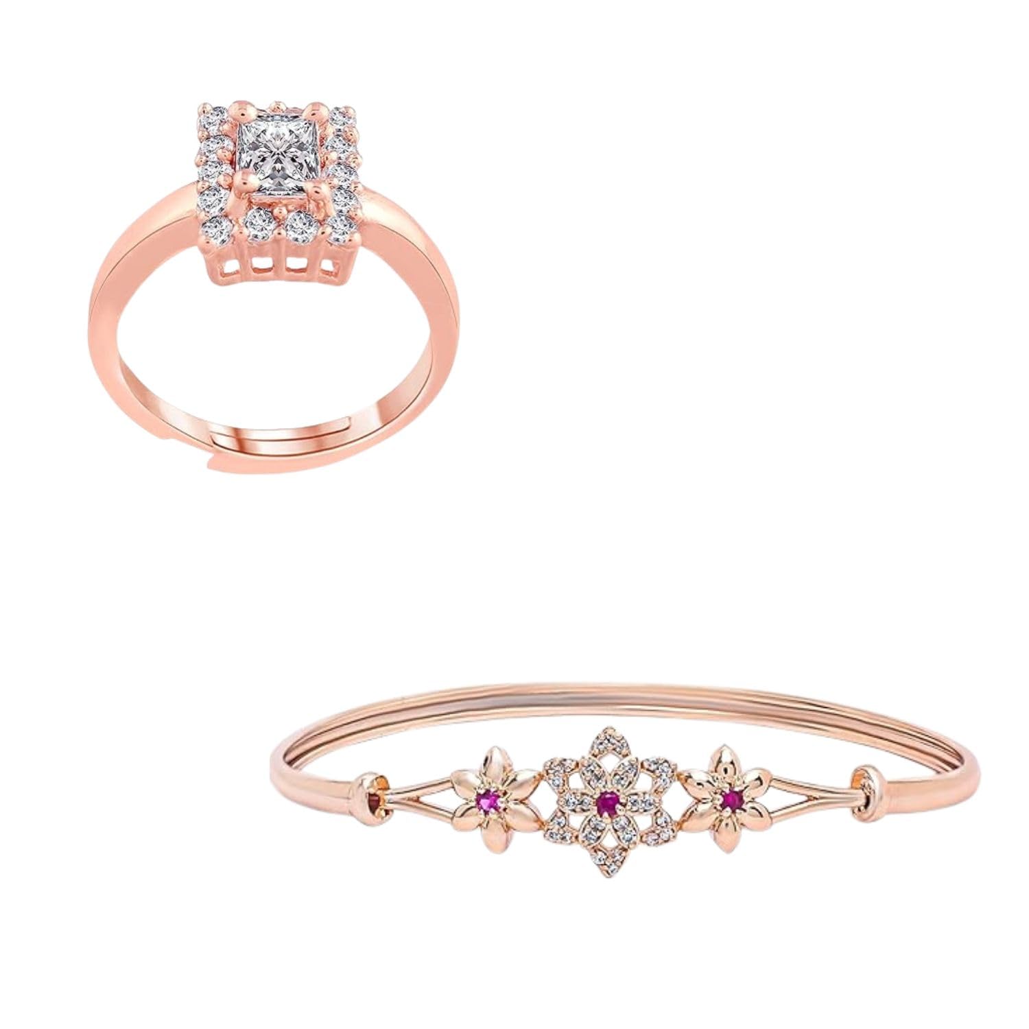 I Jewels Rose Gold Plated Cubic Zirconia Adjustable Bangle Kada & Solitaire Finger Ring For Women (ADB190Q-FL193RG) (B0CTMS7GZV) Amazon Price History, Amazon Price Tracker