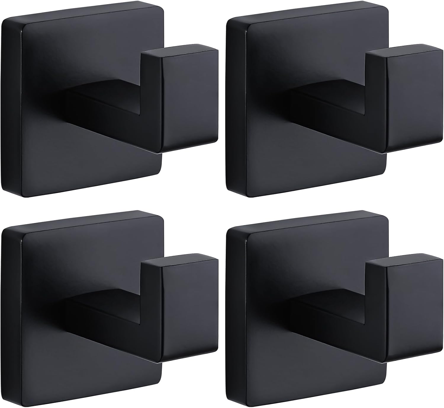 Towel Hooks for Bathrooms Robe Hook Coat Hook 4 Pack Matte Black Stainless Steel Heavy Duty Wall Mounted Square Hooks for Bathroom Kitchen Bedroom