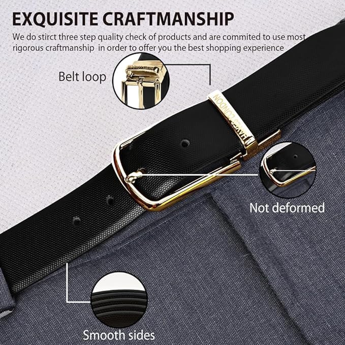 Image of HAYES LONDON Belts for Men Leather Original - Belt for Men Formal with Classic Design, Durable and Italian Reversible Men's Belts for All Occasions
