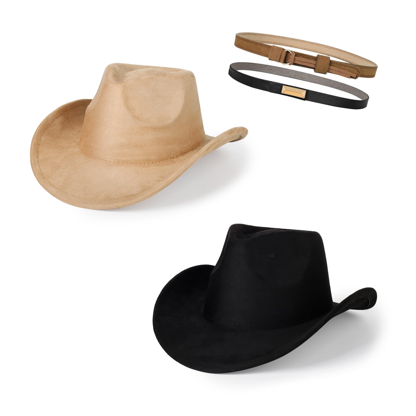 2 Pack Western Cowboy Hats for Women Men 2 Different hat Bands