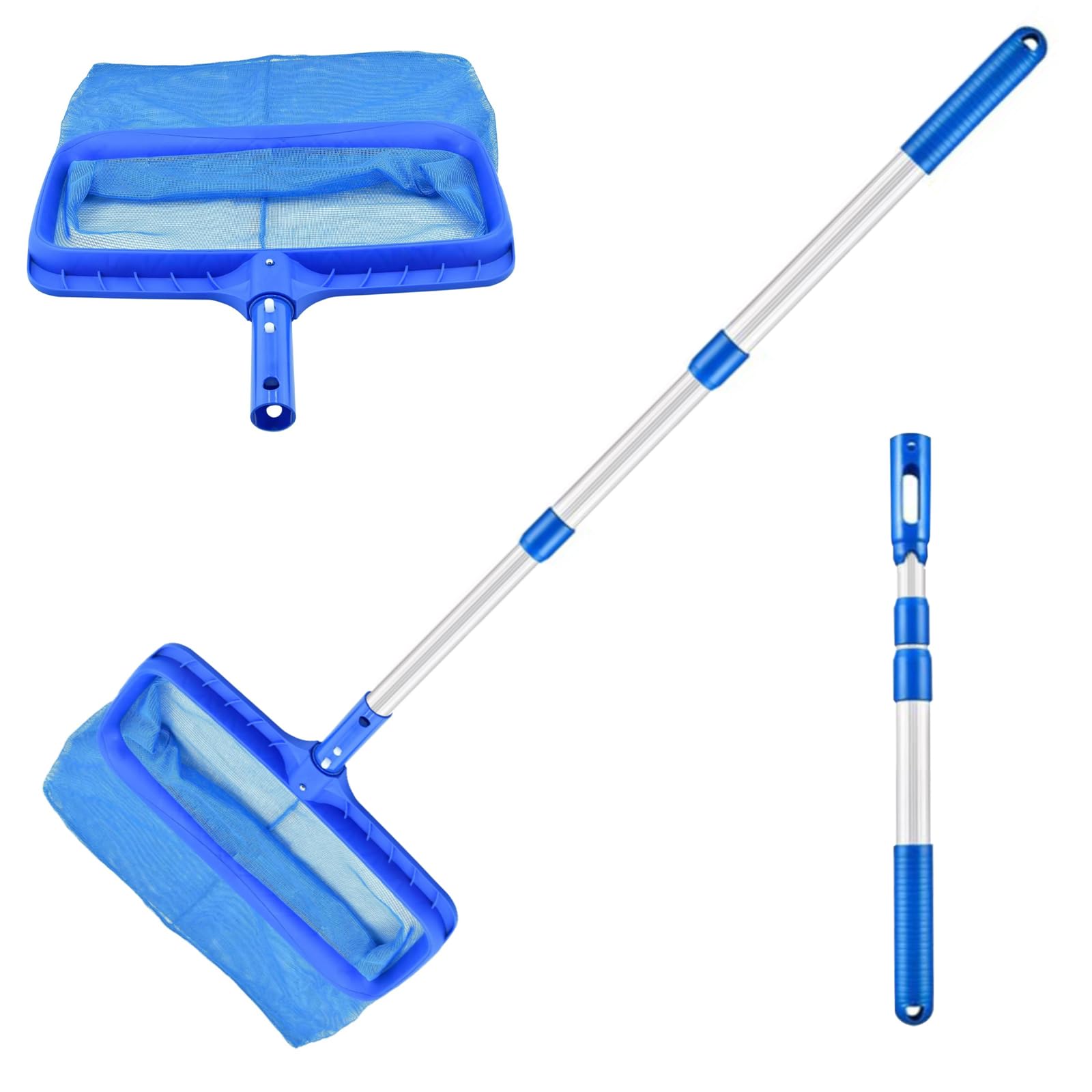 Prelisee Pool Kescher mit Teleskopstange, Tief Kescher Pool Skimmer Netz, Großformat Kescher Pool Feinmaschig für Schwimmbad, Teich, Fischteich, Wasserpark (Mit Griff)