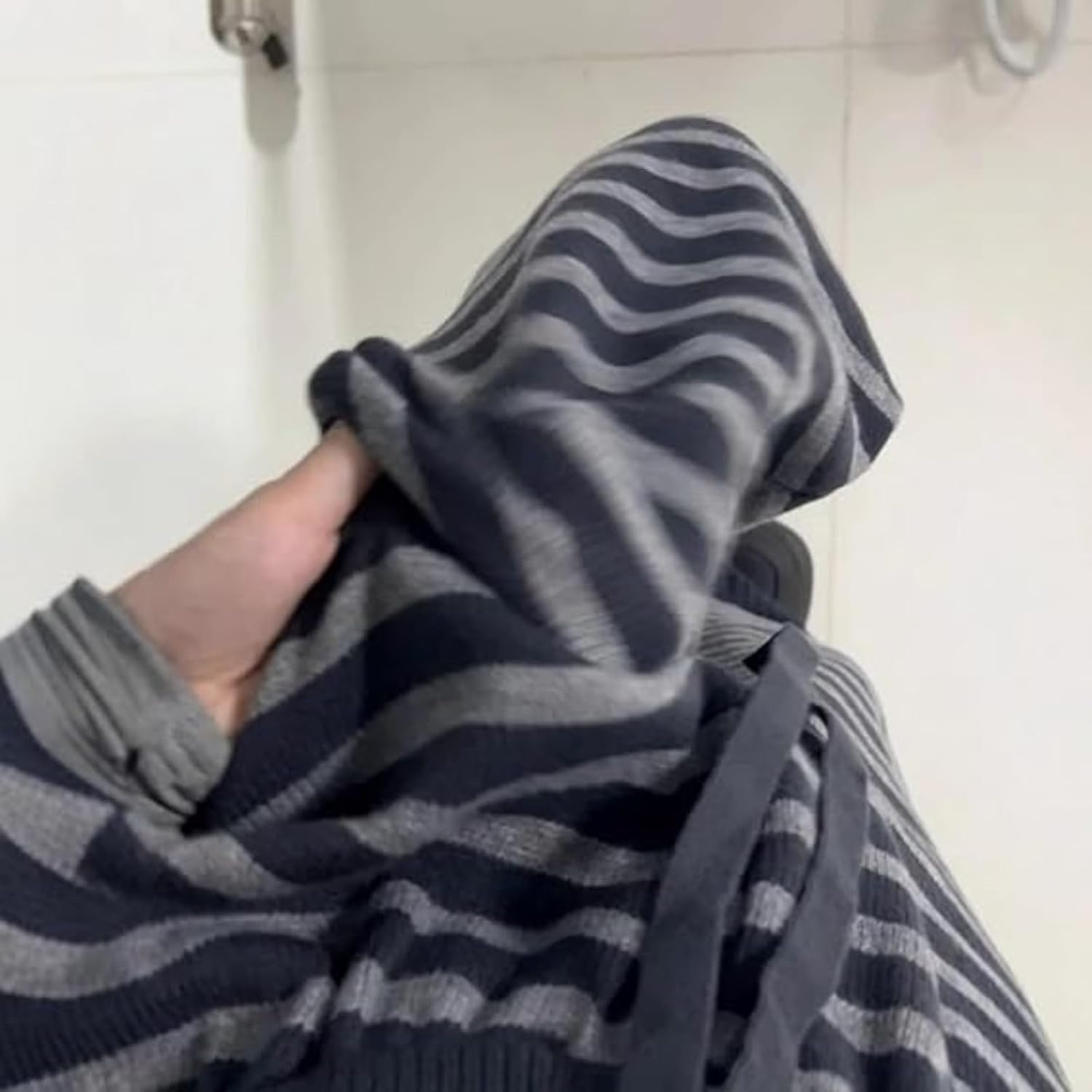 Alternative Drawstring Wide Leg Baggy Pants Streetwear Striped Knit Lounge Pants Women - Image 2