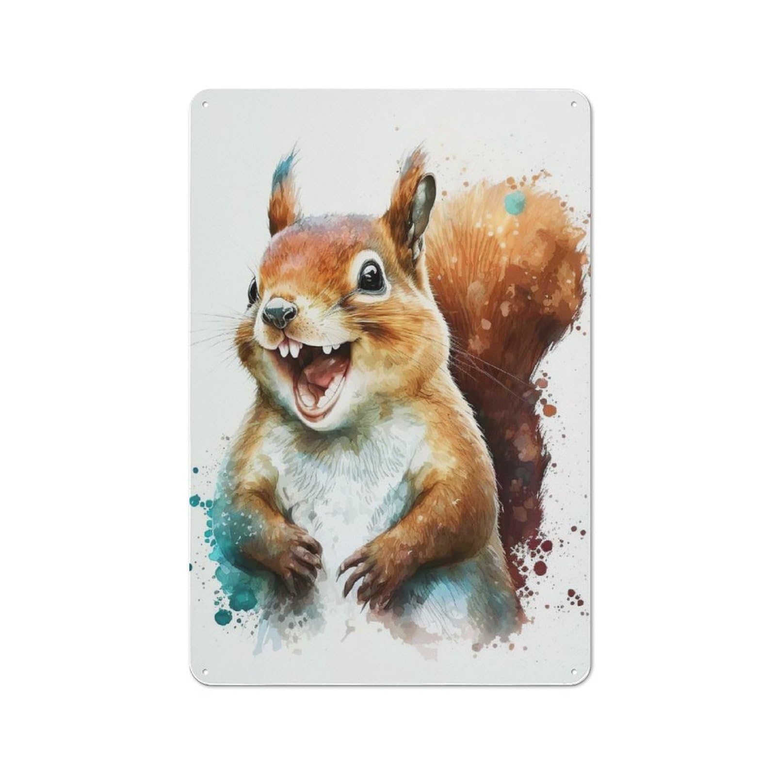 Junmoney Style-22 Squirrel Watercolor Retro Metal Wall Decor 30X20cm, Metal Sign For Pub, Home Bar, Shed Or Man Cave, For Relaxed Wall Styling