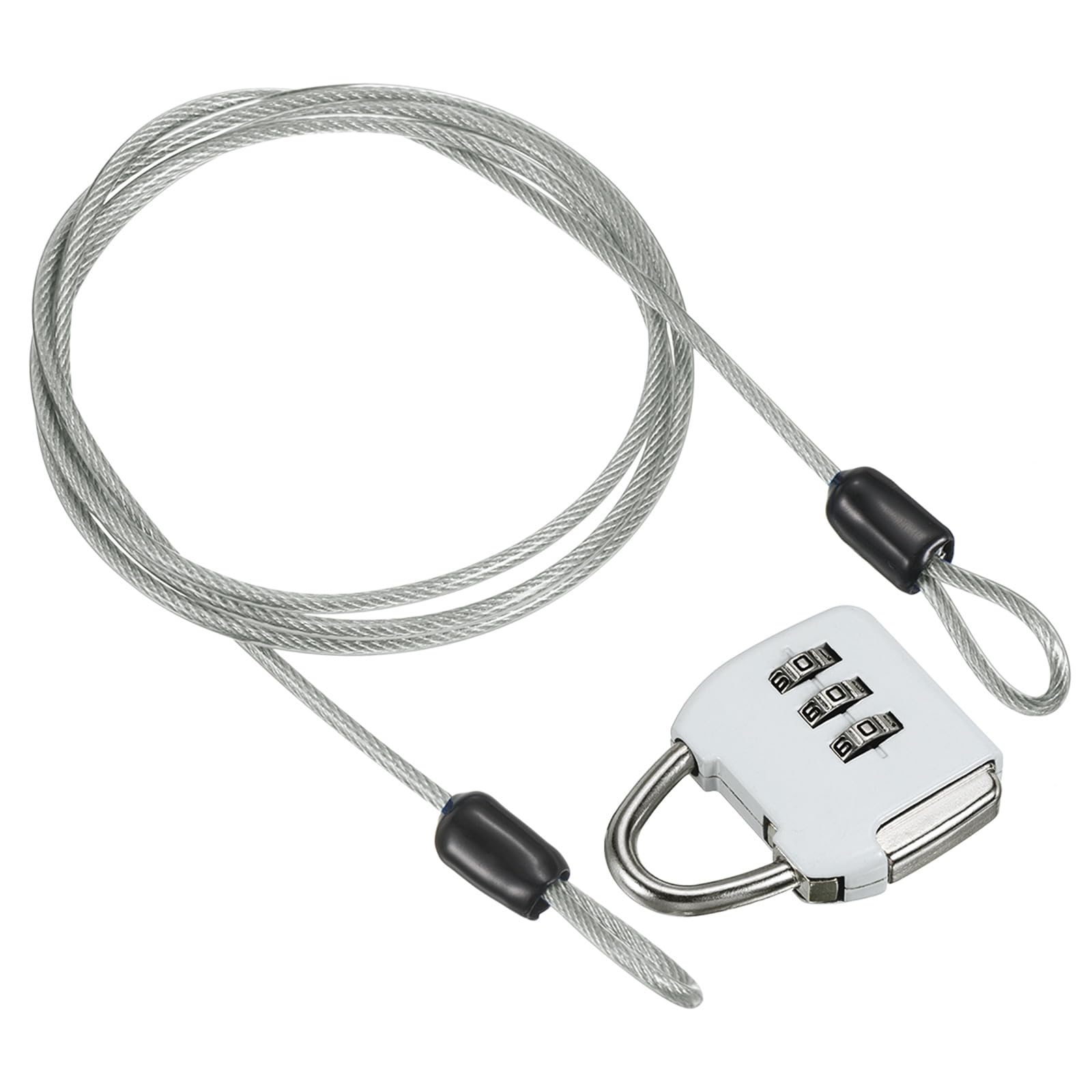 PATIKIL Security Steel Cable with 3 Digit Combination Lock, 1 Set Travel Padlock 1M Coated Safety Wire Rope Double Loop for Luggage Suitcase, Clear