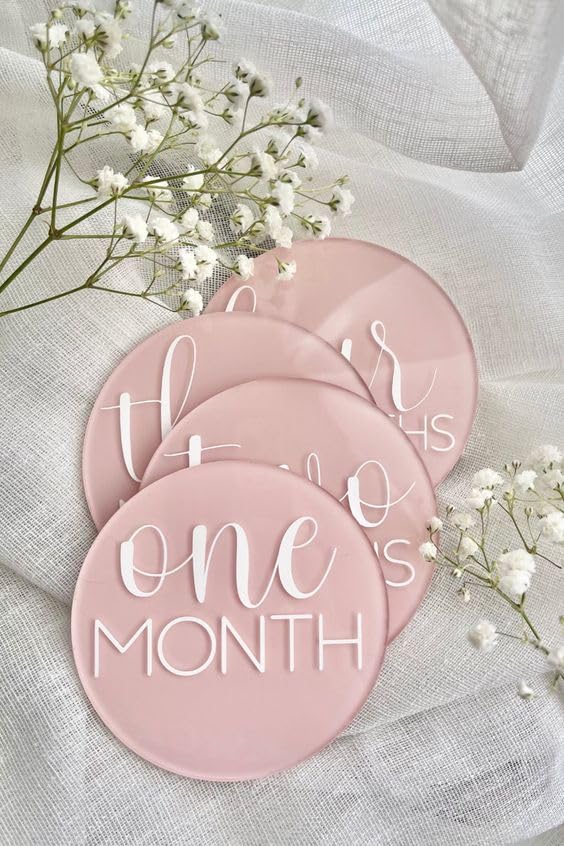 12 Pcs Baby Milestone Cards Monthly Acrylic With Sticker Newborn Sign Birth Announcement Baby Age Photo Props Nursery Decor